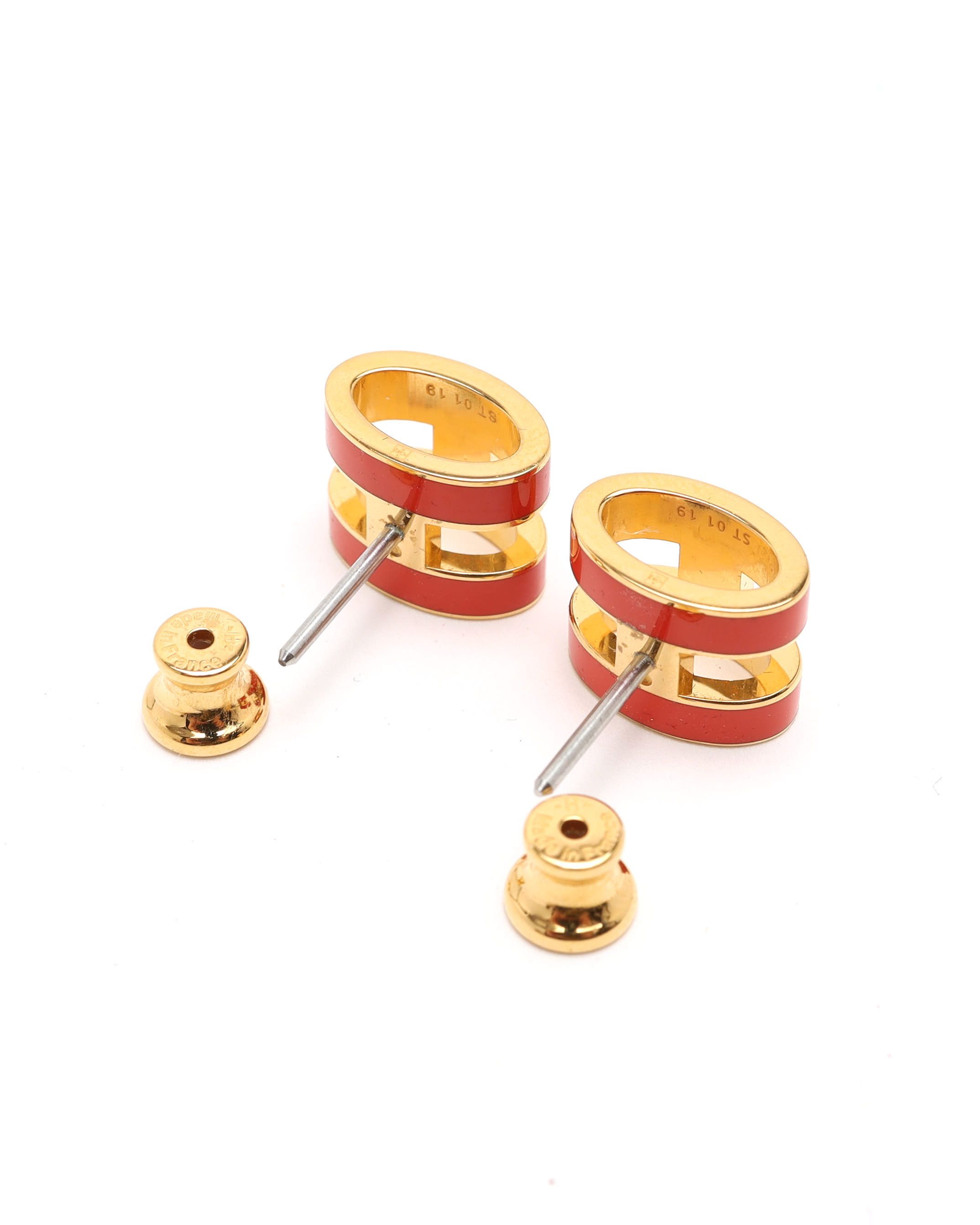 Pre-owned Hermes Hermès Pop H Earrings In Red