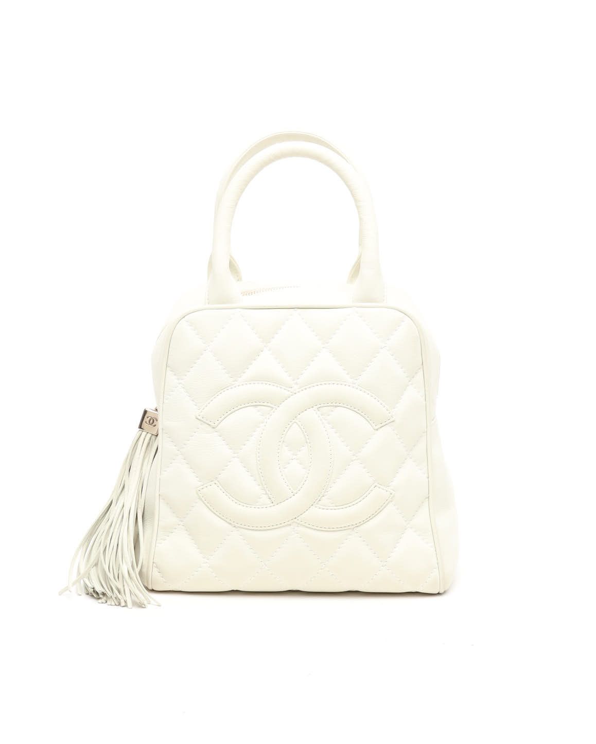 Click to view more detailed imagery on our partner's website Pre-owned Chanel Mini Tassel Cc Boston Bag In White