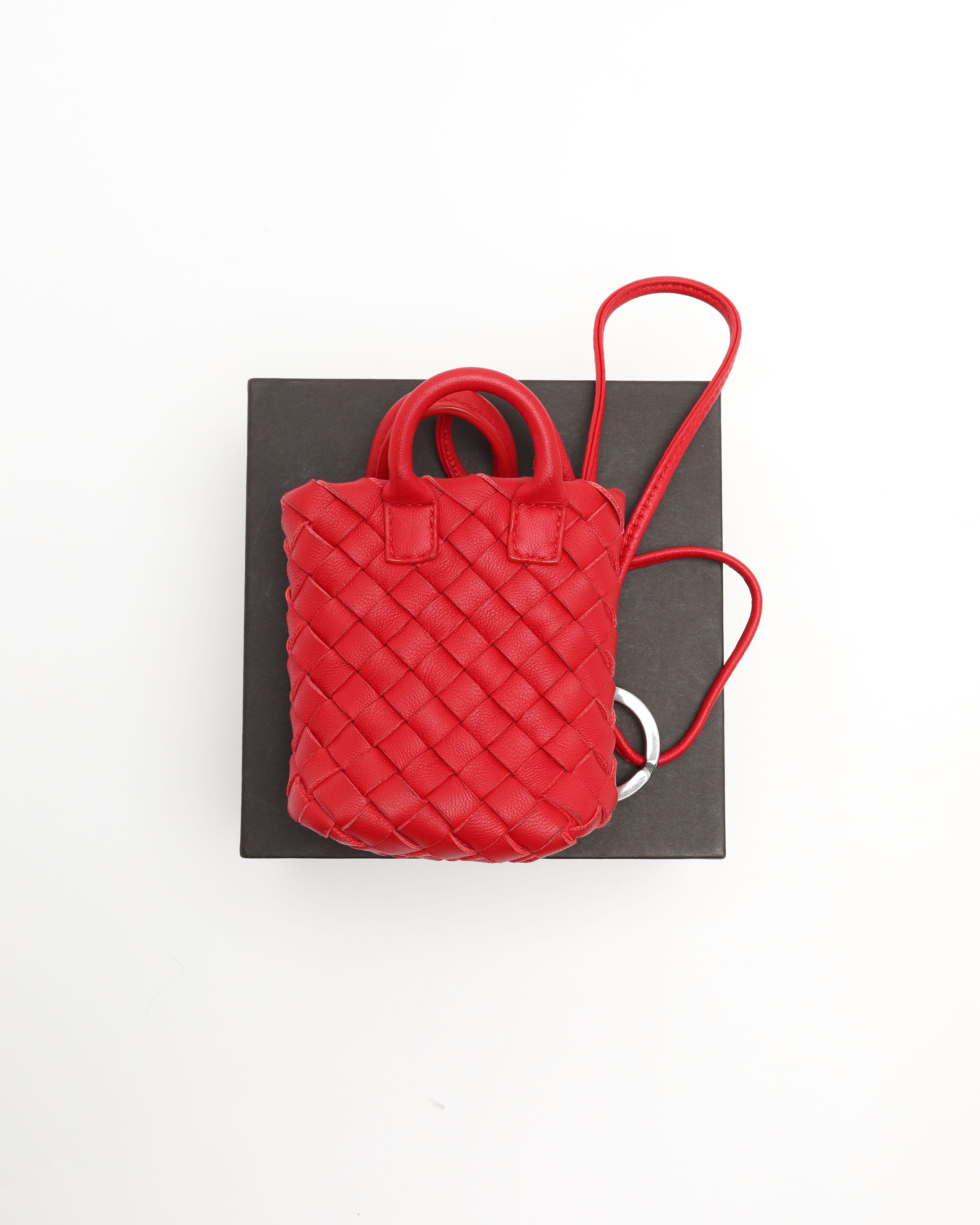 Bottega Veneta Intrecciato Bag Charm In Red