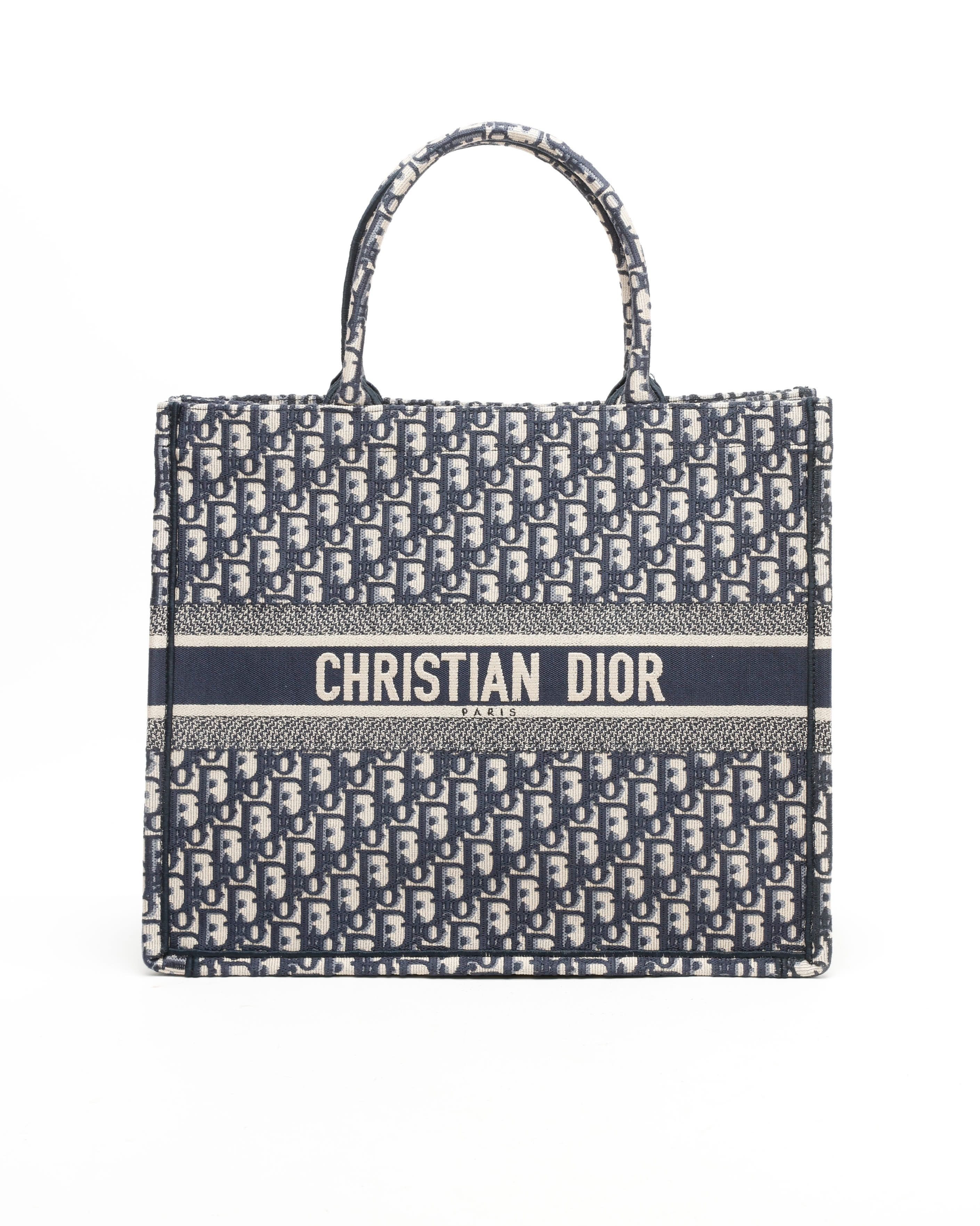 Dior Christian Large Oblique Book Tote Bag In Blue