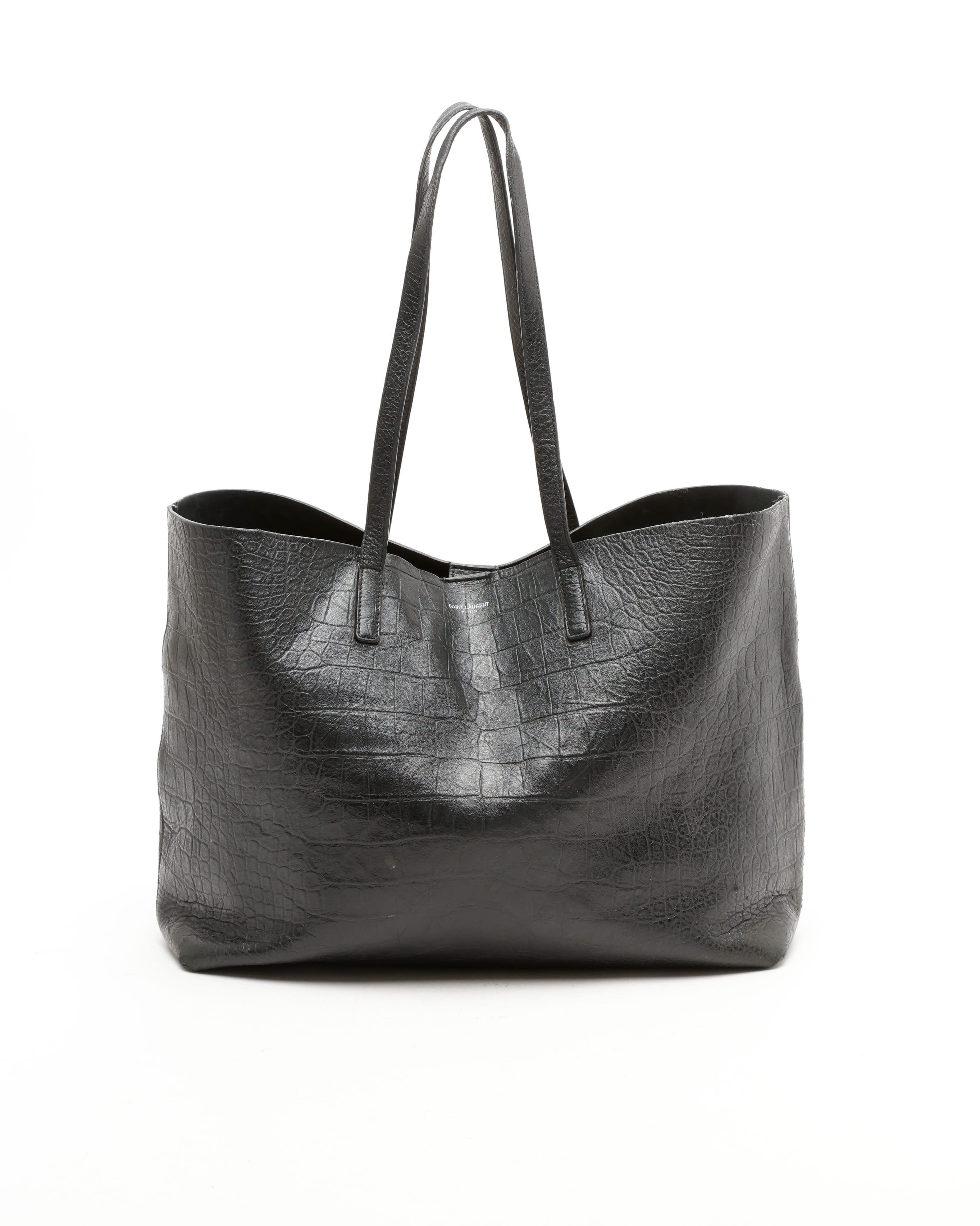 Saint Laurent Shopping Croc Tote Bag In Black