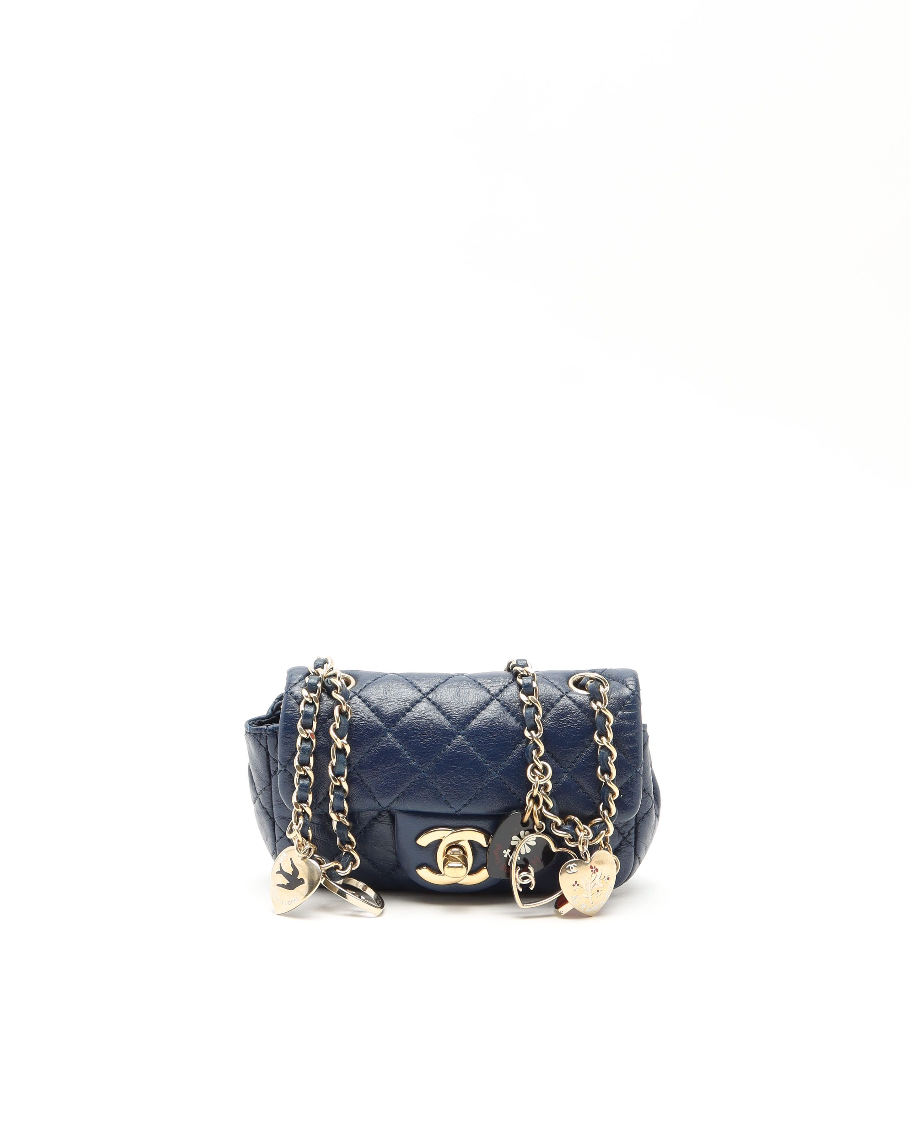 Pre-owned Chanel Mini Valentine Charms Flap Bag In Blue