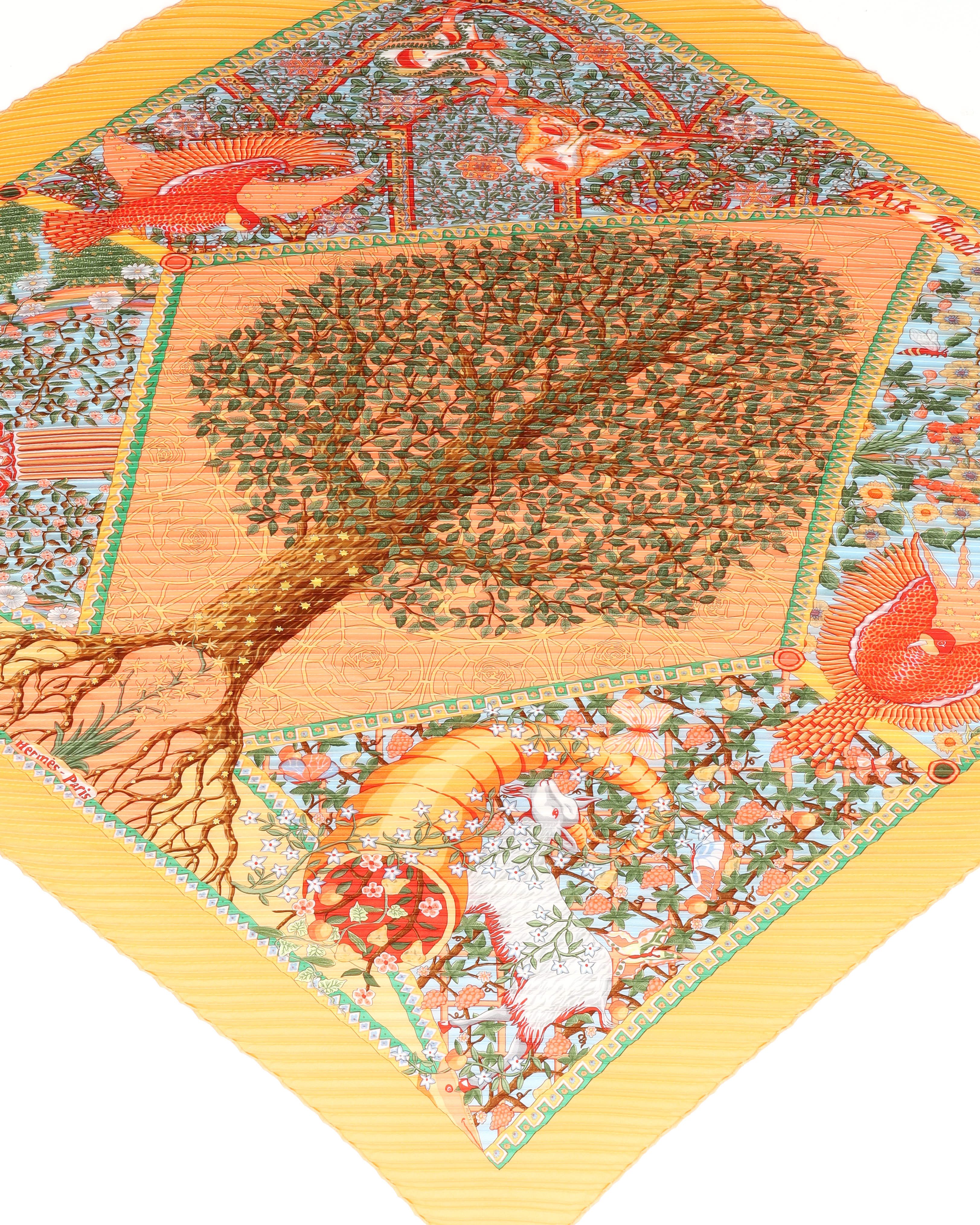 Pre-owned Hermes Hermès 140 Pleated Silk Scarf In Multi