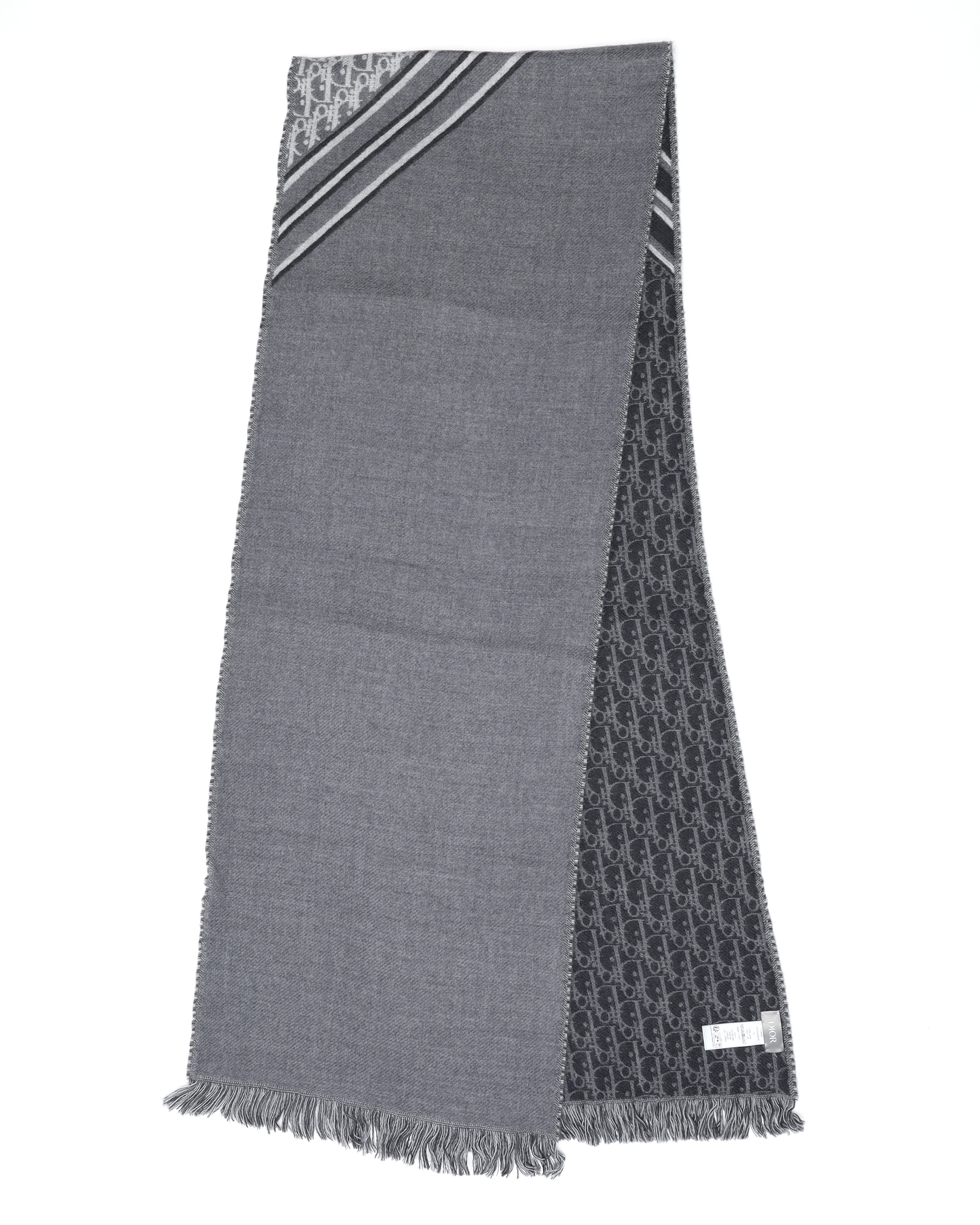 Dior Christian  Oblique Wool Scarf In Gray