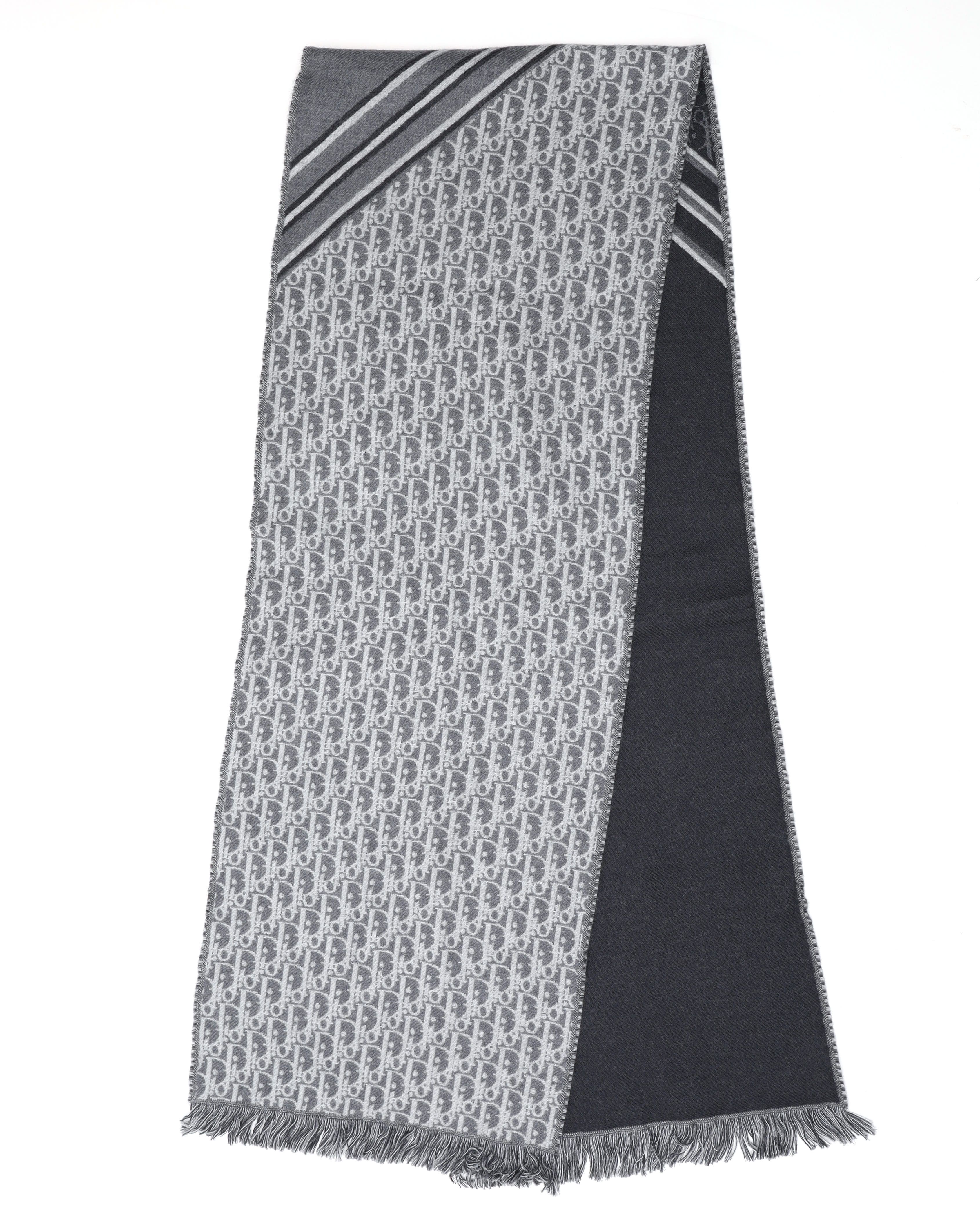 Dior Christian  Oblique Wool Scarf In Gray