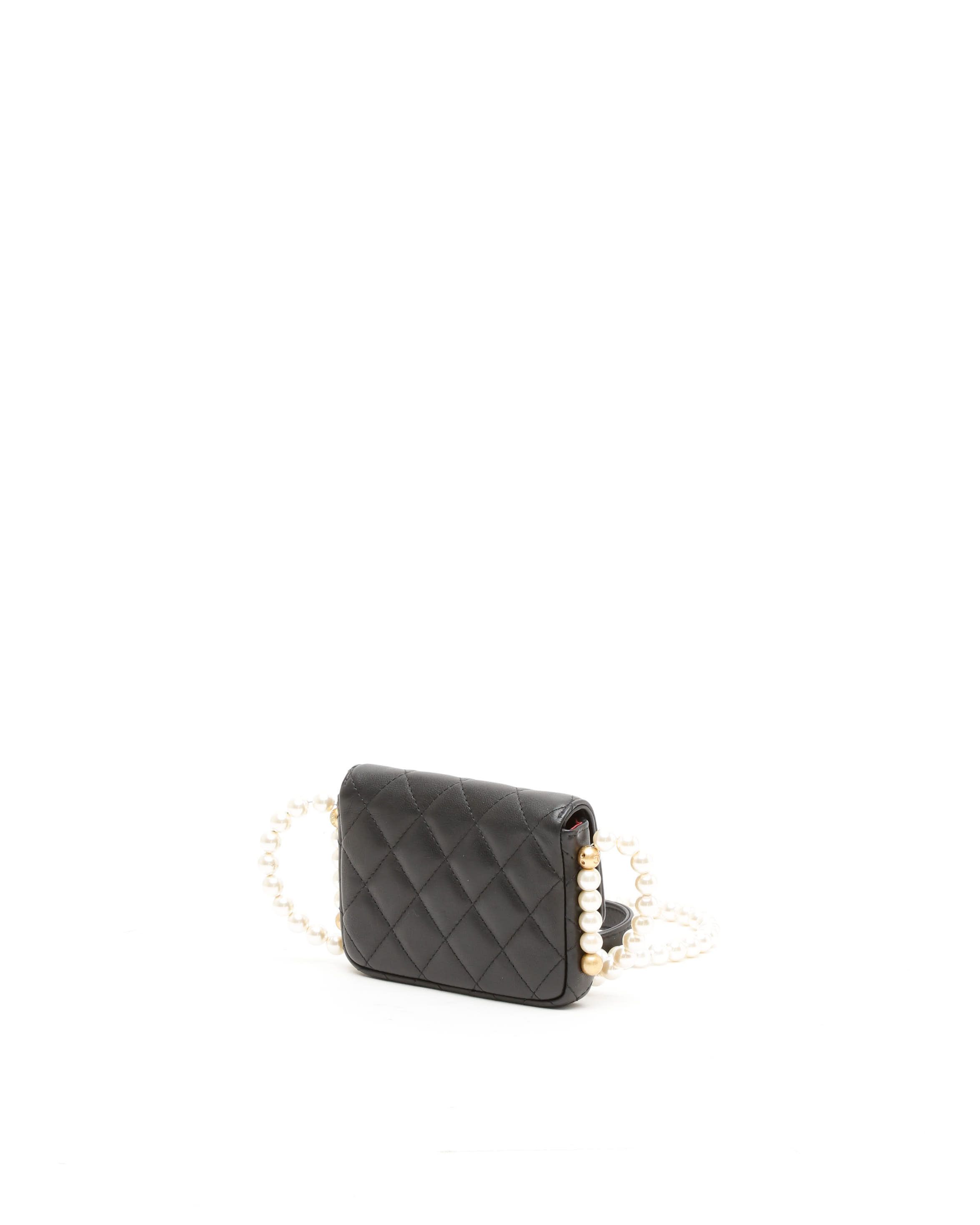 Pre-owned Chanel Mini Pearl Wallet On Chain Bag In Black