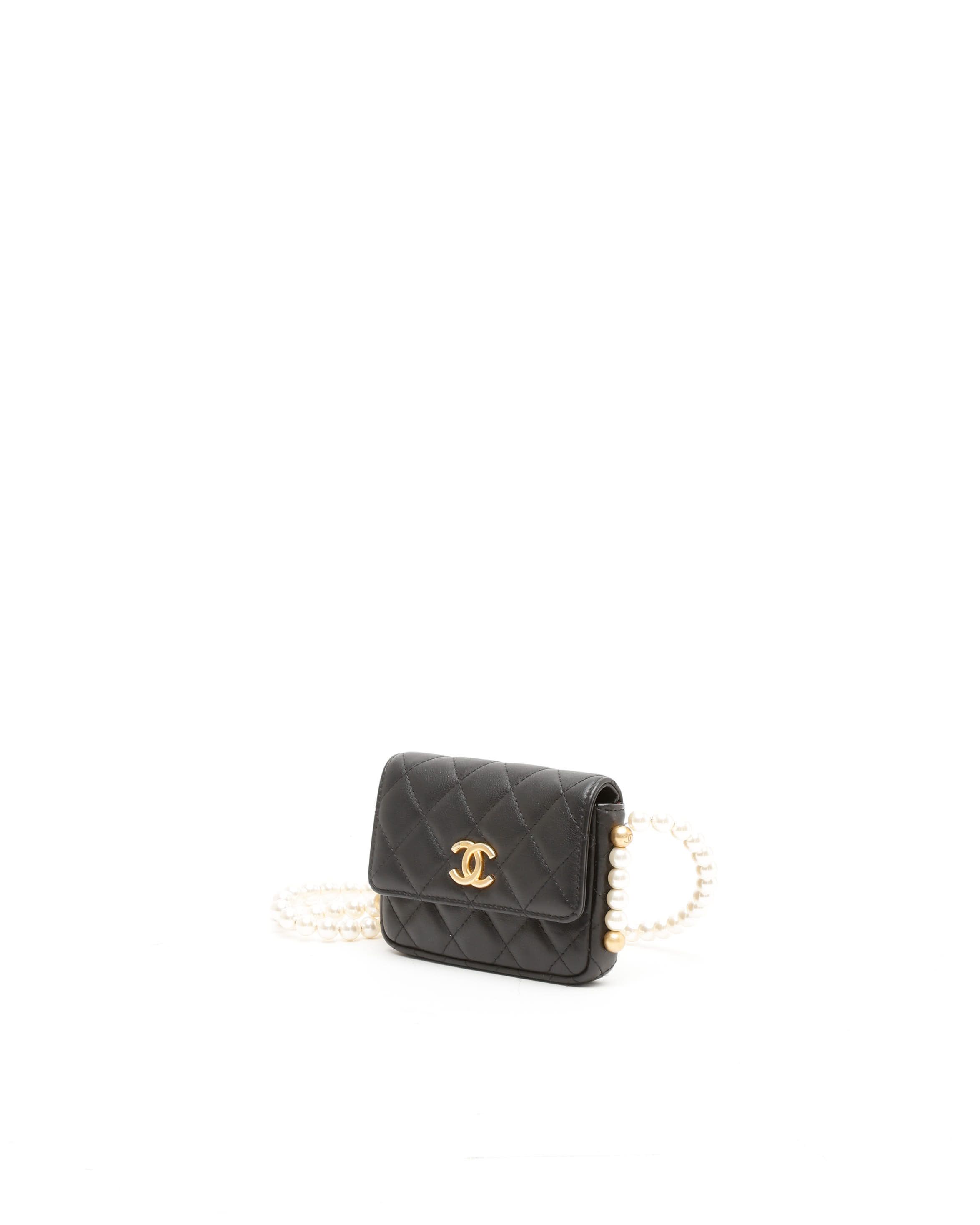 Pre-owned Chanel Mini Pearl Wallet On Chain Bag In Black