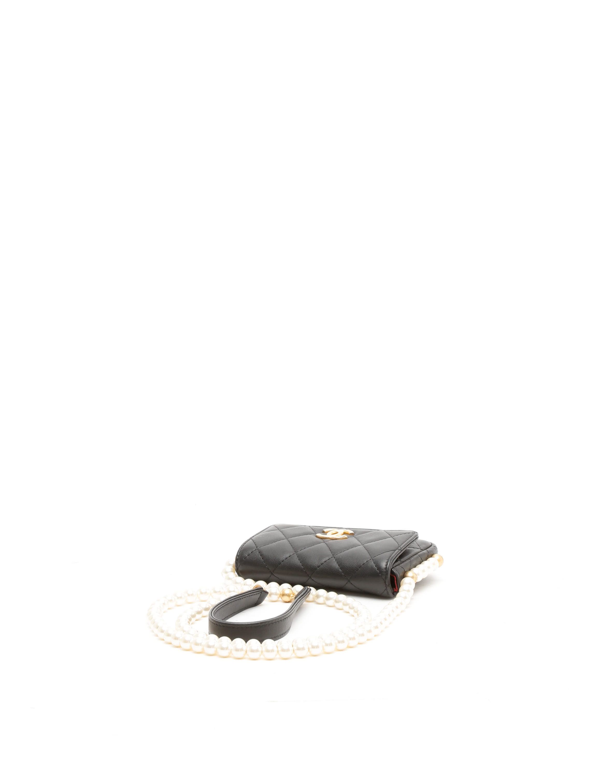 Pre-owned Chanel Mini Pearl Wallet On Chain Bag In Black