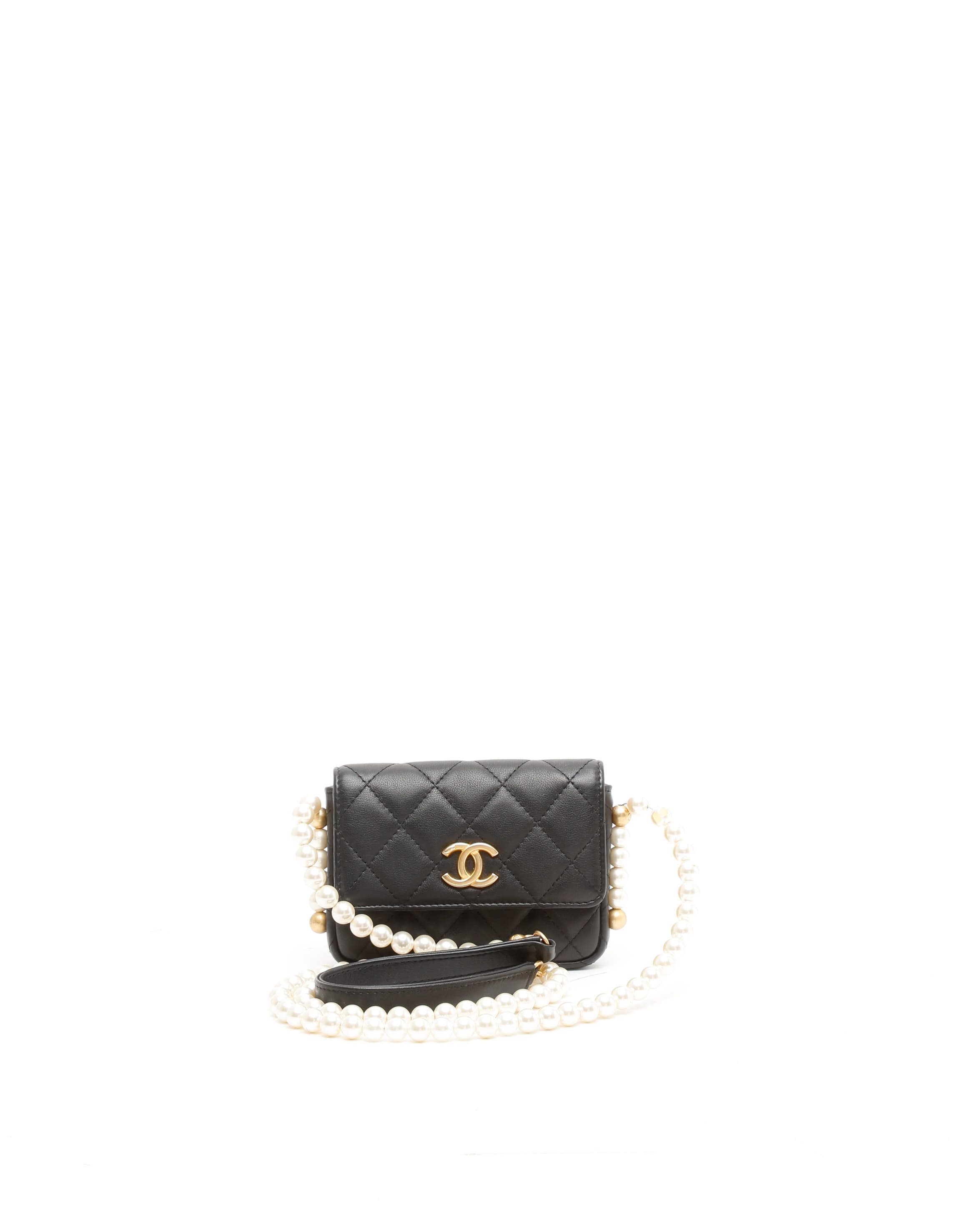 Pre-owned Chanel Mini Pearl Wallet On Chain Bag In Black