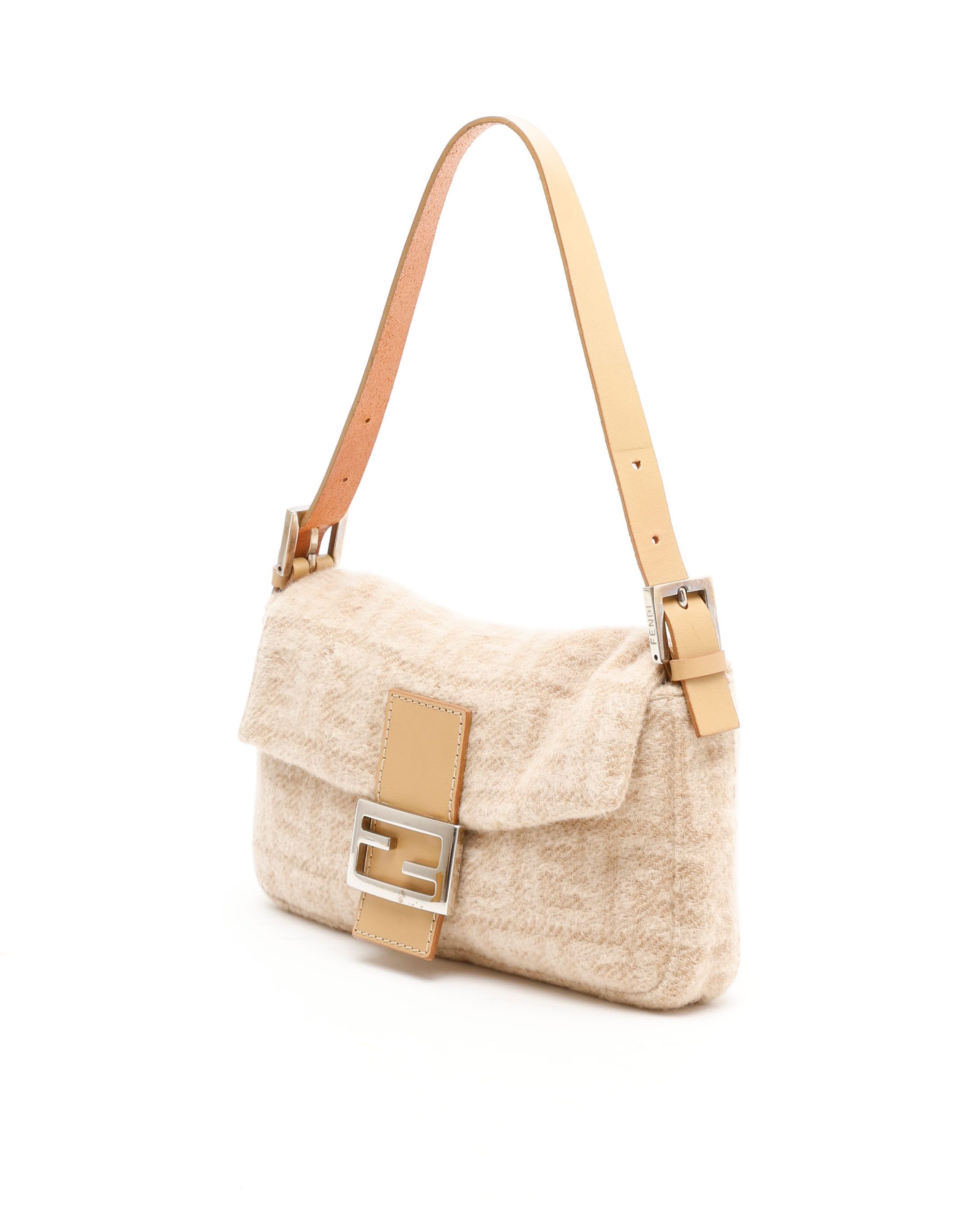 Fendi Wool Baguette Bag In Neutral