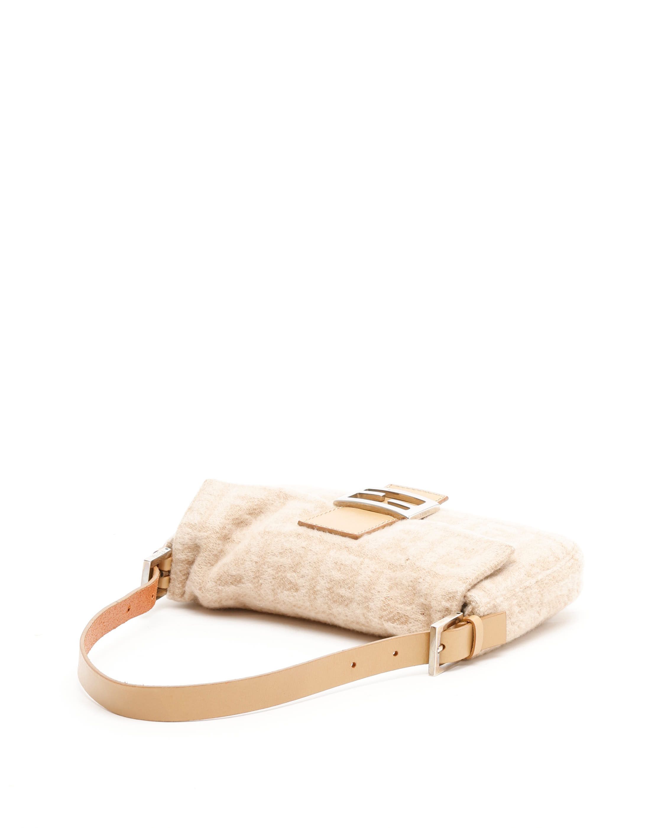 Fendi Wool Baguette Bag In Neutral