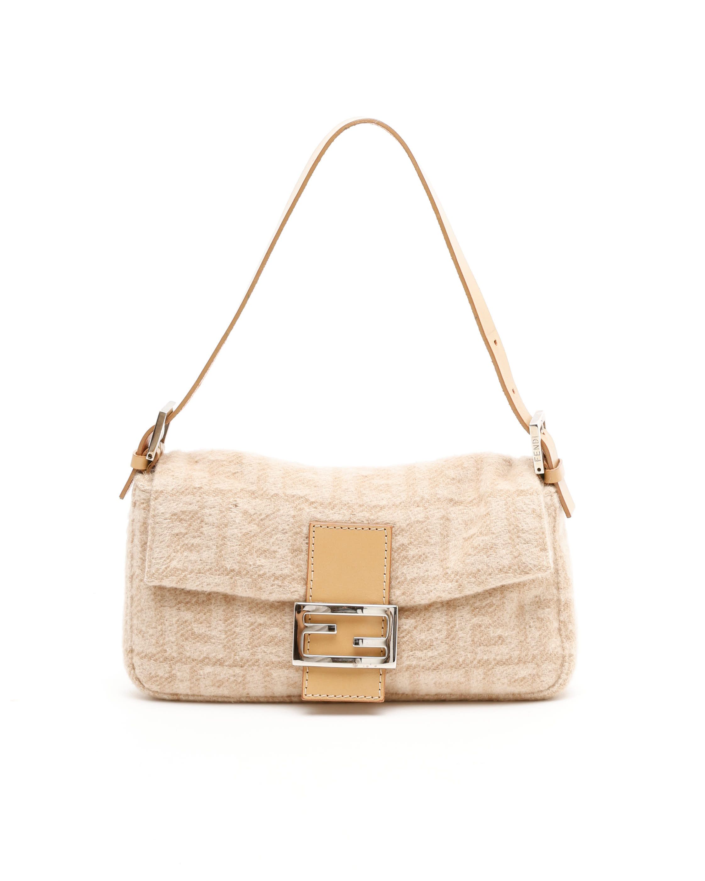 Fendi Wool Baguette Bag In Neutral