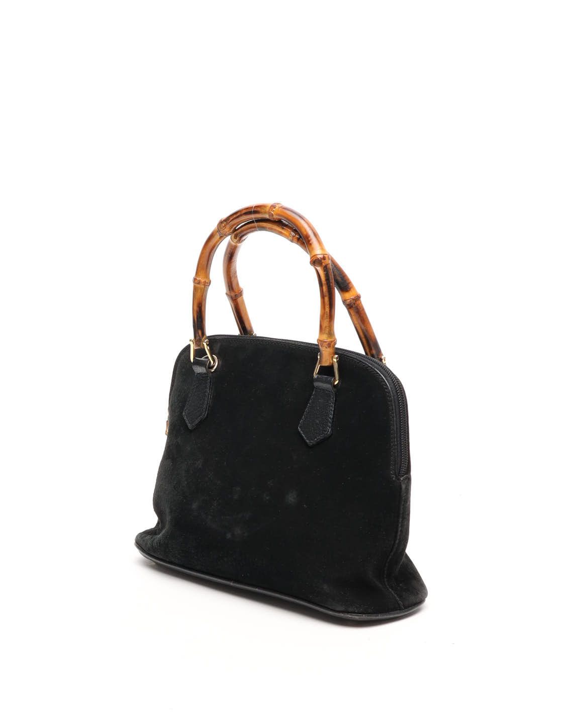 Gucci Suede Bamboo Handbag In Black
