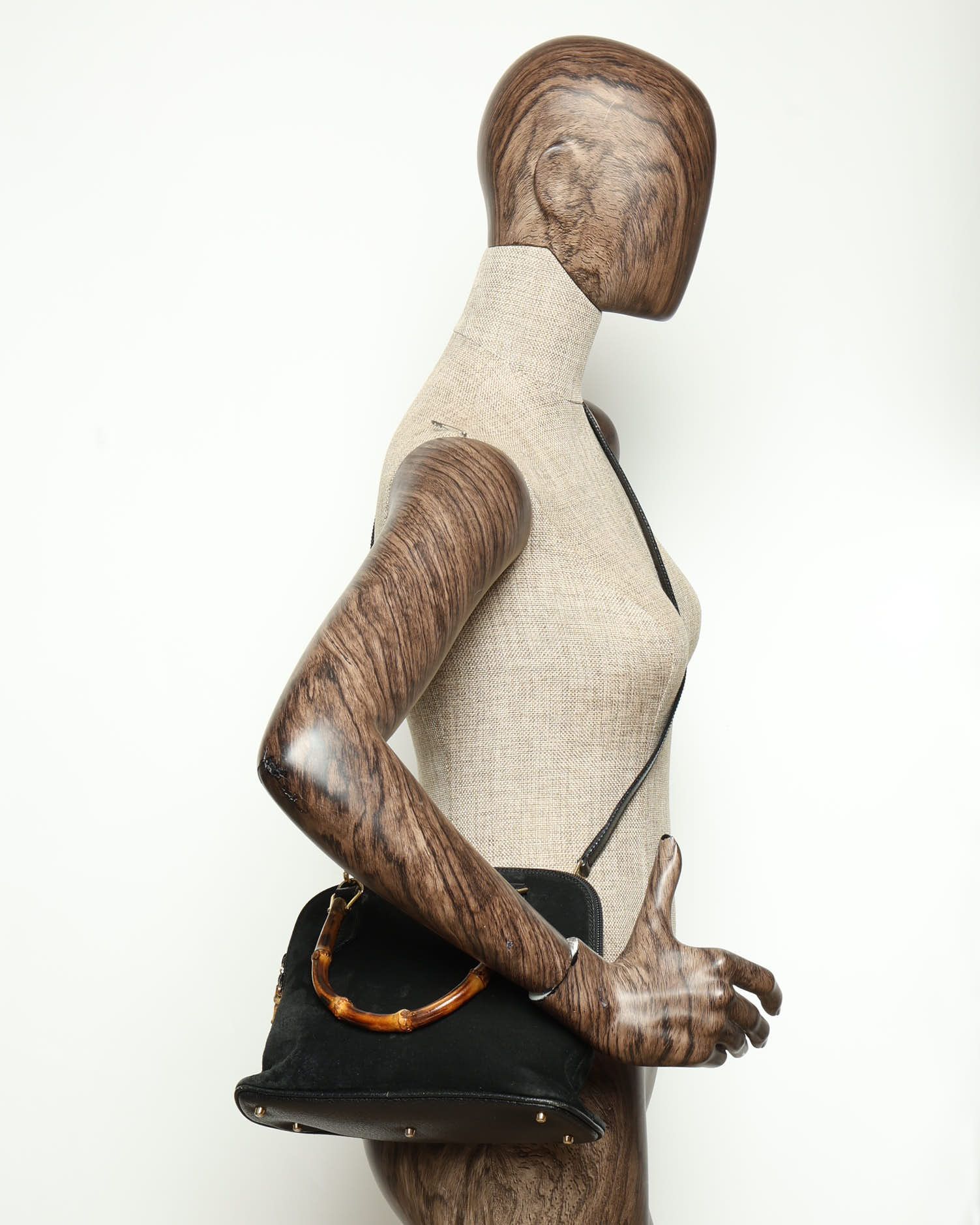 Gucci Suede Bamboo Handbag In Black