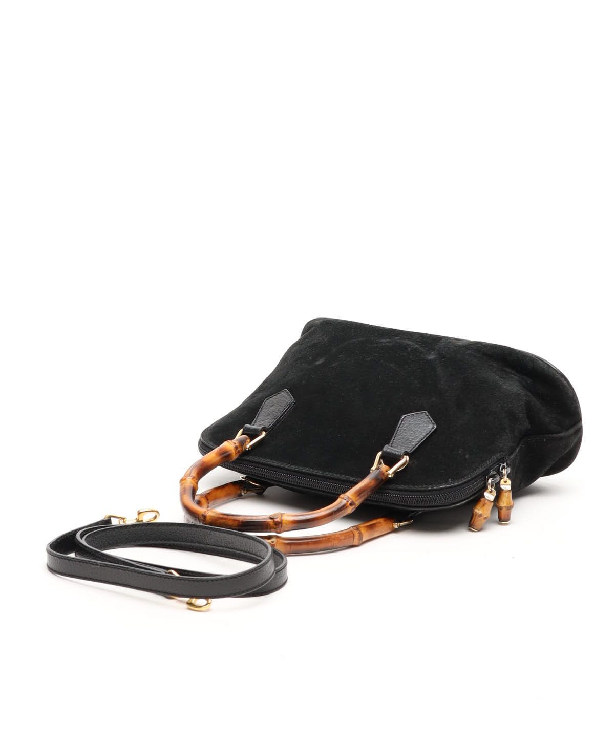 Gucci Suede Bamboo Handbag In Black