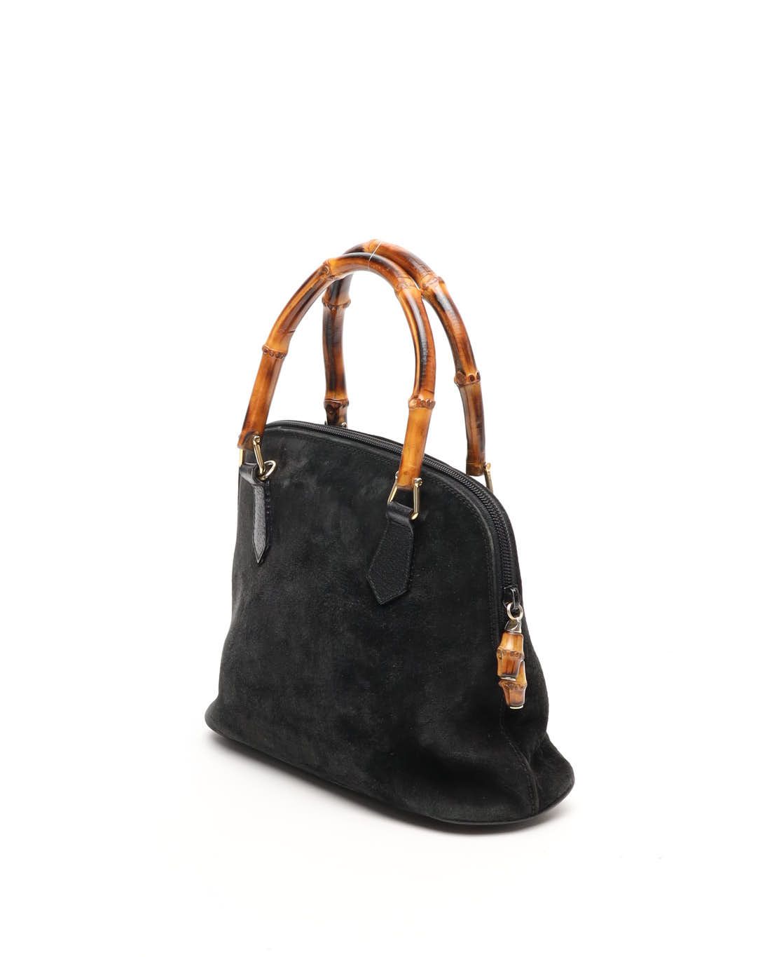 Gucci Suede Bamboo Handbag In Black