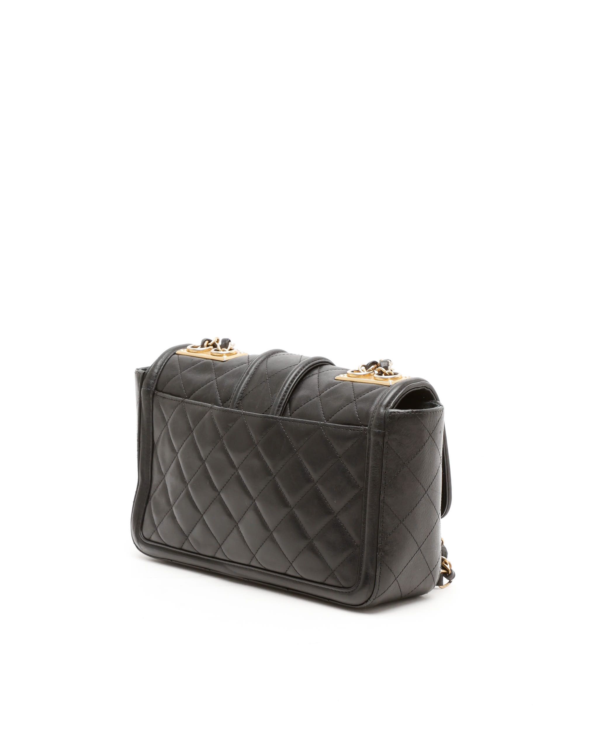 Pre-owned Chanel Elegant Cc Medium Single Flap Bagel In Black