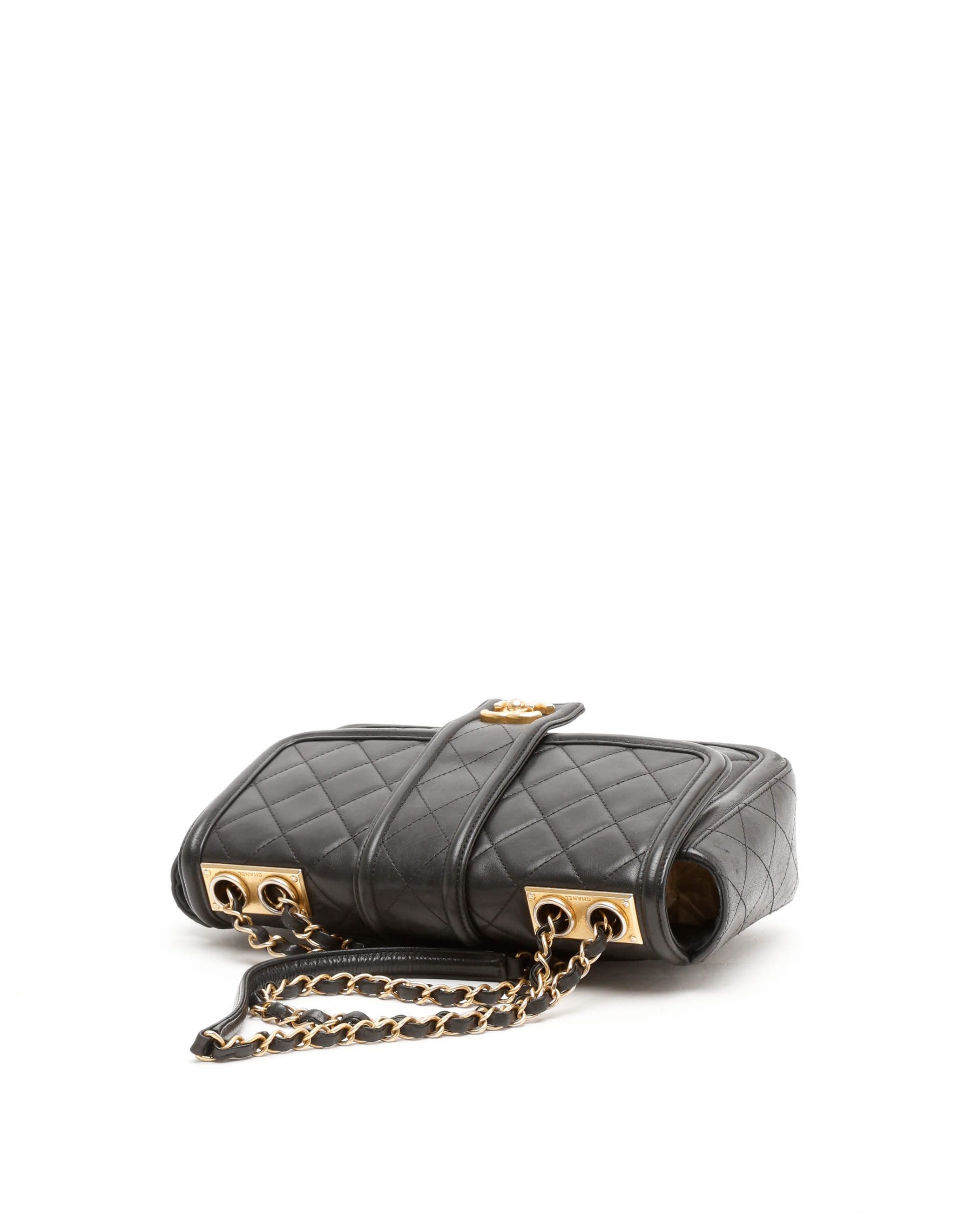 Pre-owned Chanel Elegant Cc Medium Single Flap Bagel In Black