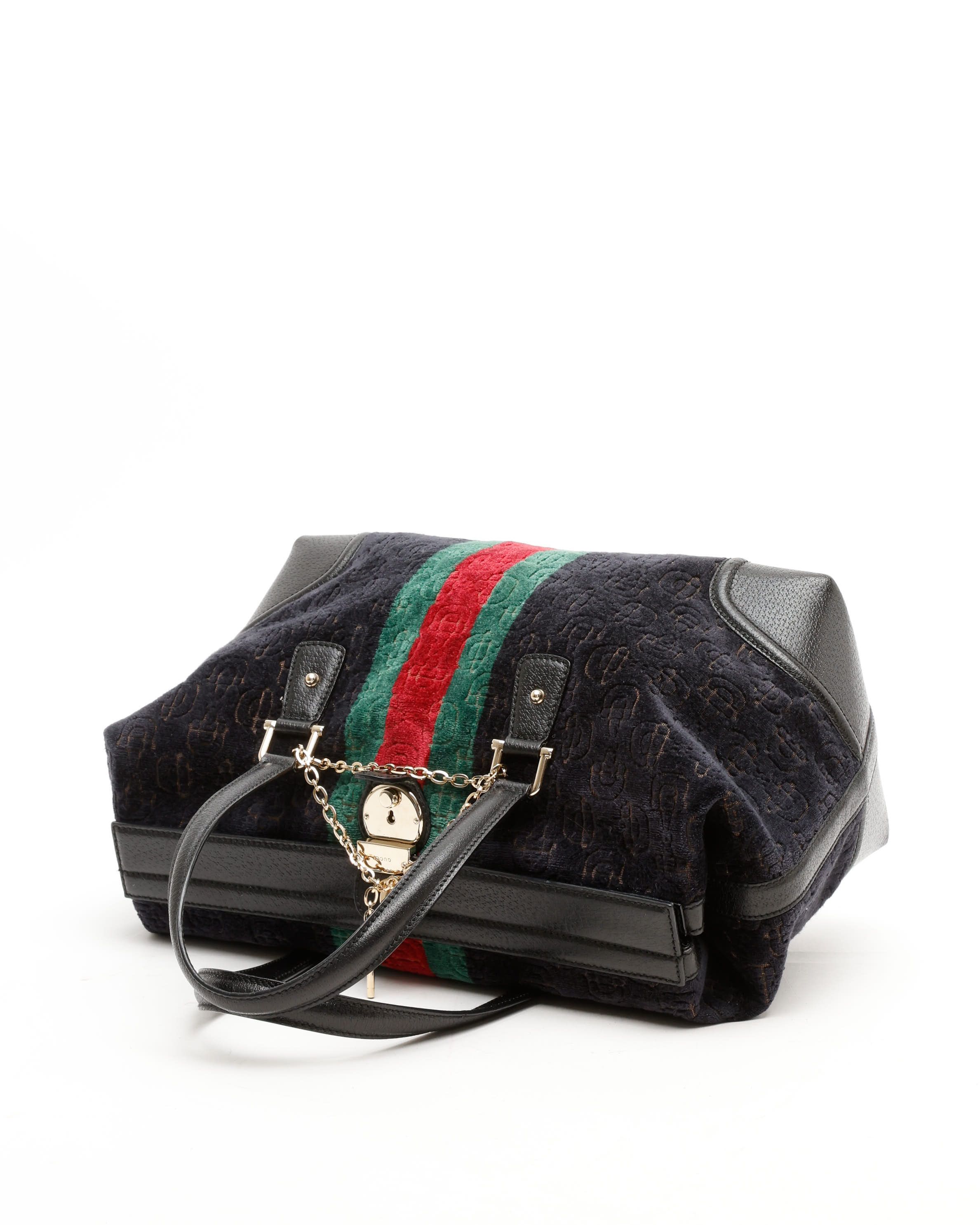 Gucci Velvet Treasure Boston Shoulder Bag In Black