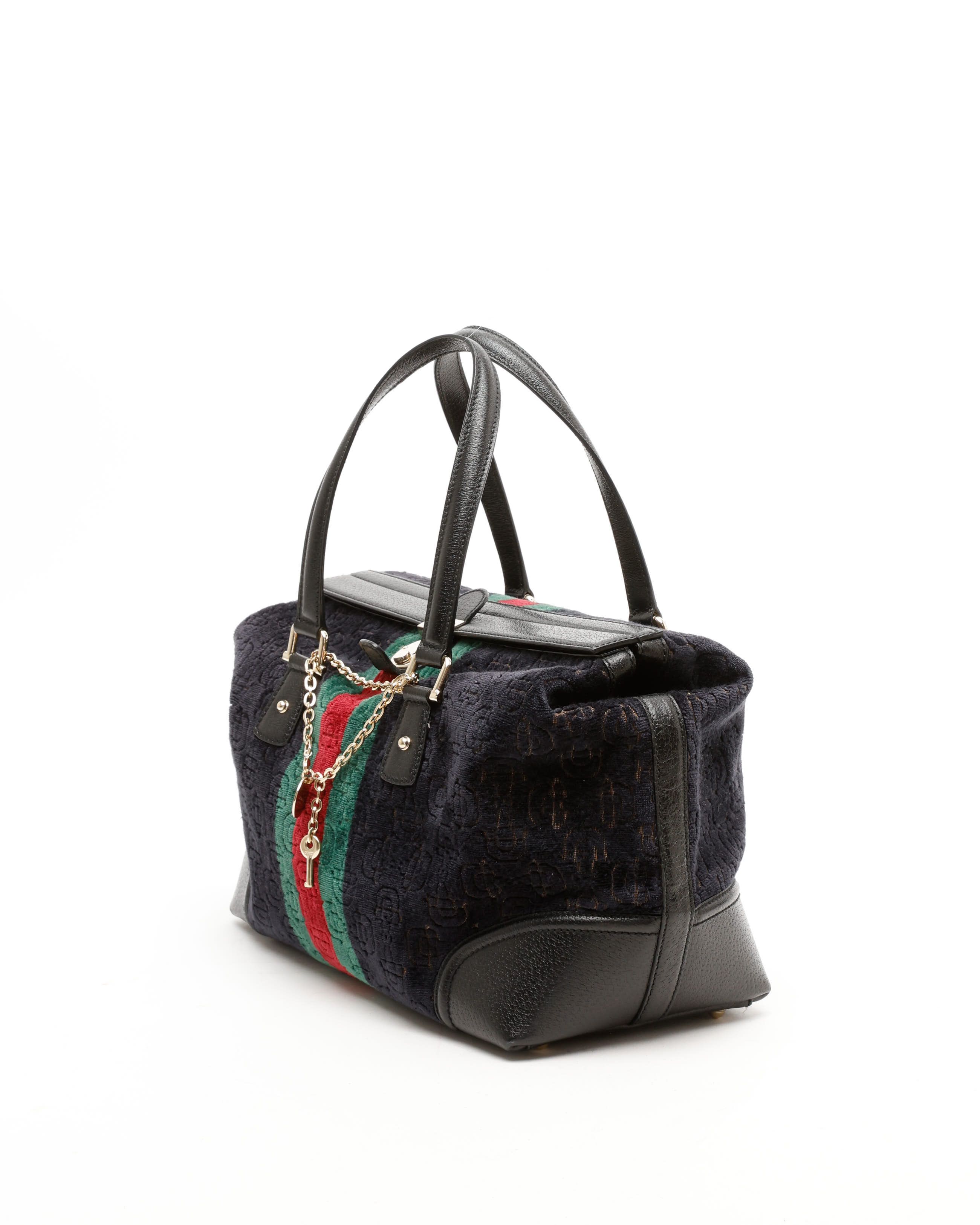 Gucci Velvet Treasure Boston Shoulder Bag In Black