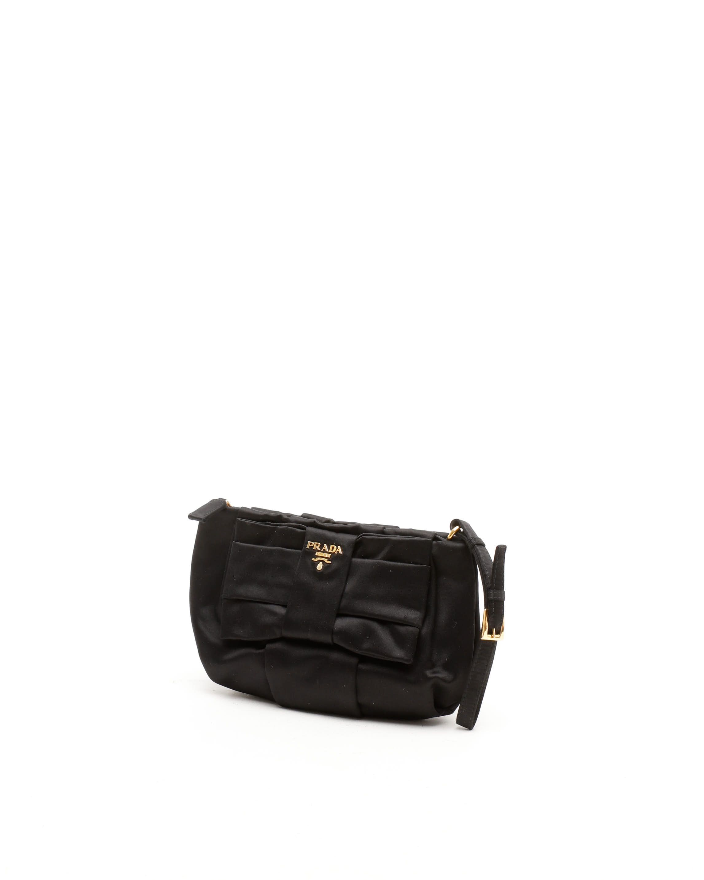 Prada Tessuto Bow Wristlet In Black