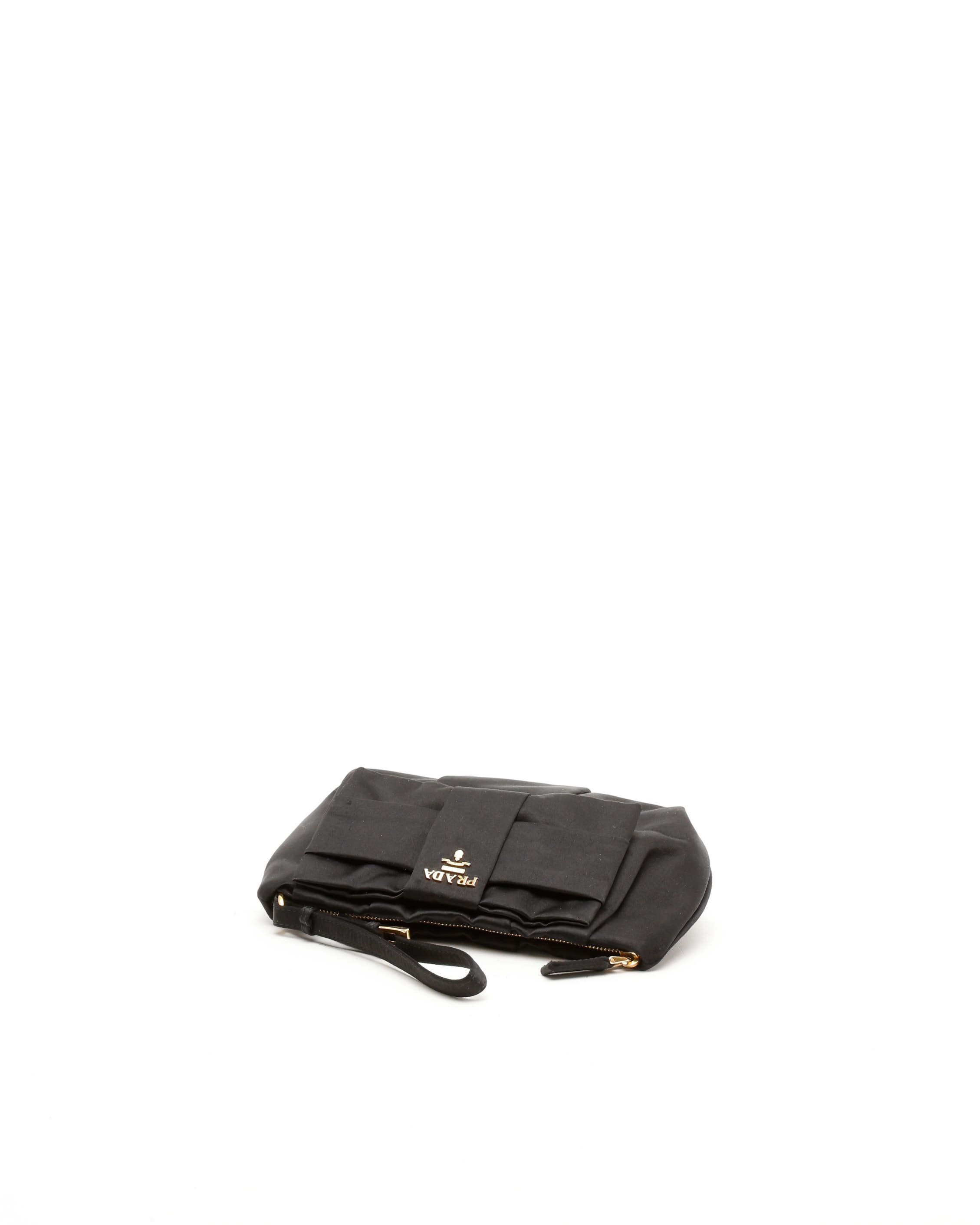 Prada Tessuto Bow Wristlet In Black