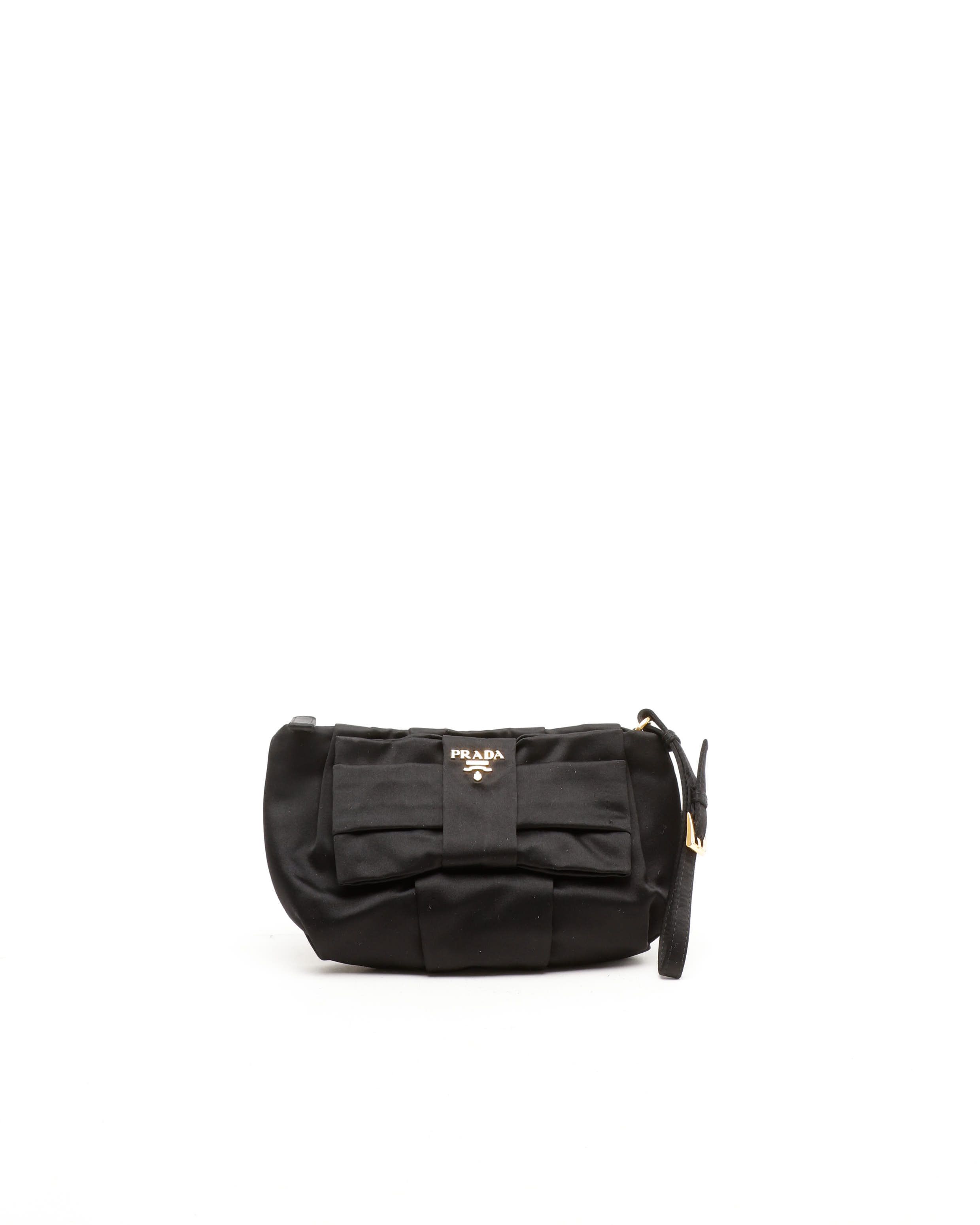 Prada Tessuto Bow Wristlet In Black