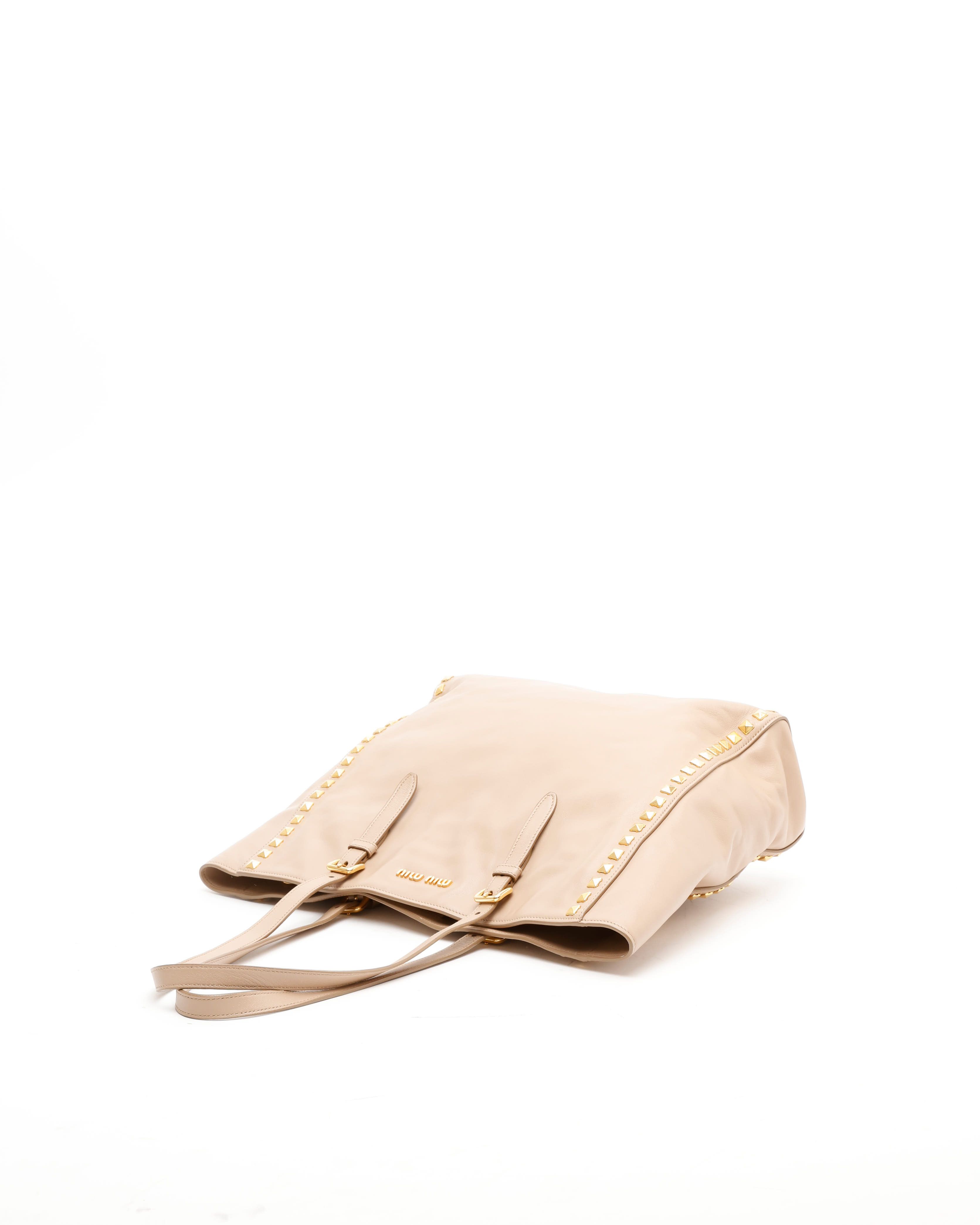 Miu Miu Studded Tote Bag In Sand