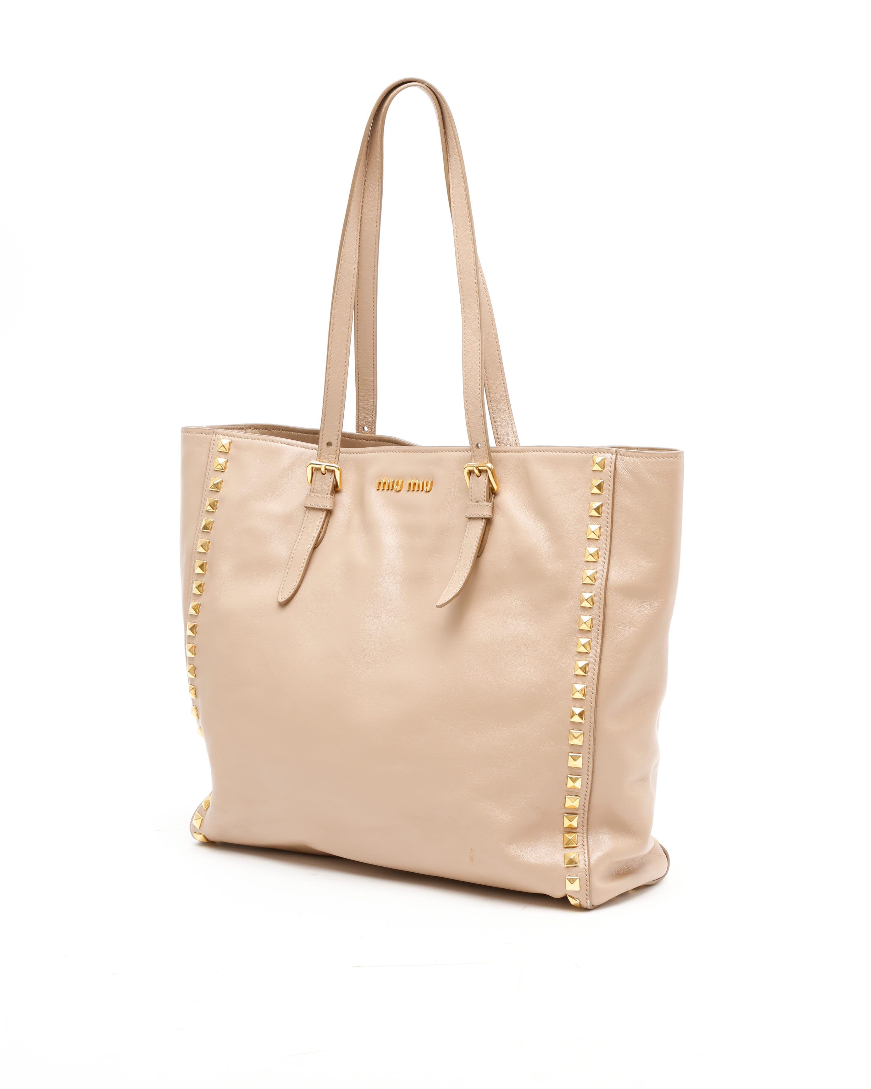 Miu Miu Studded Tote Bag In Sand