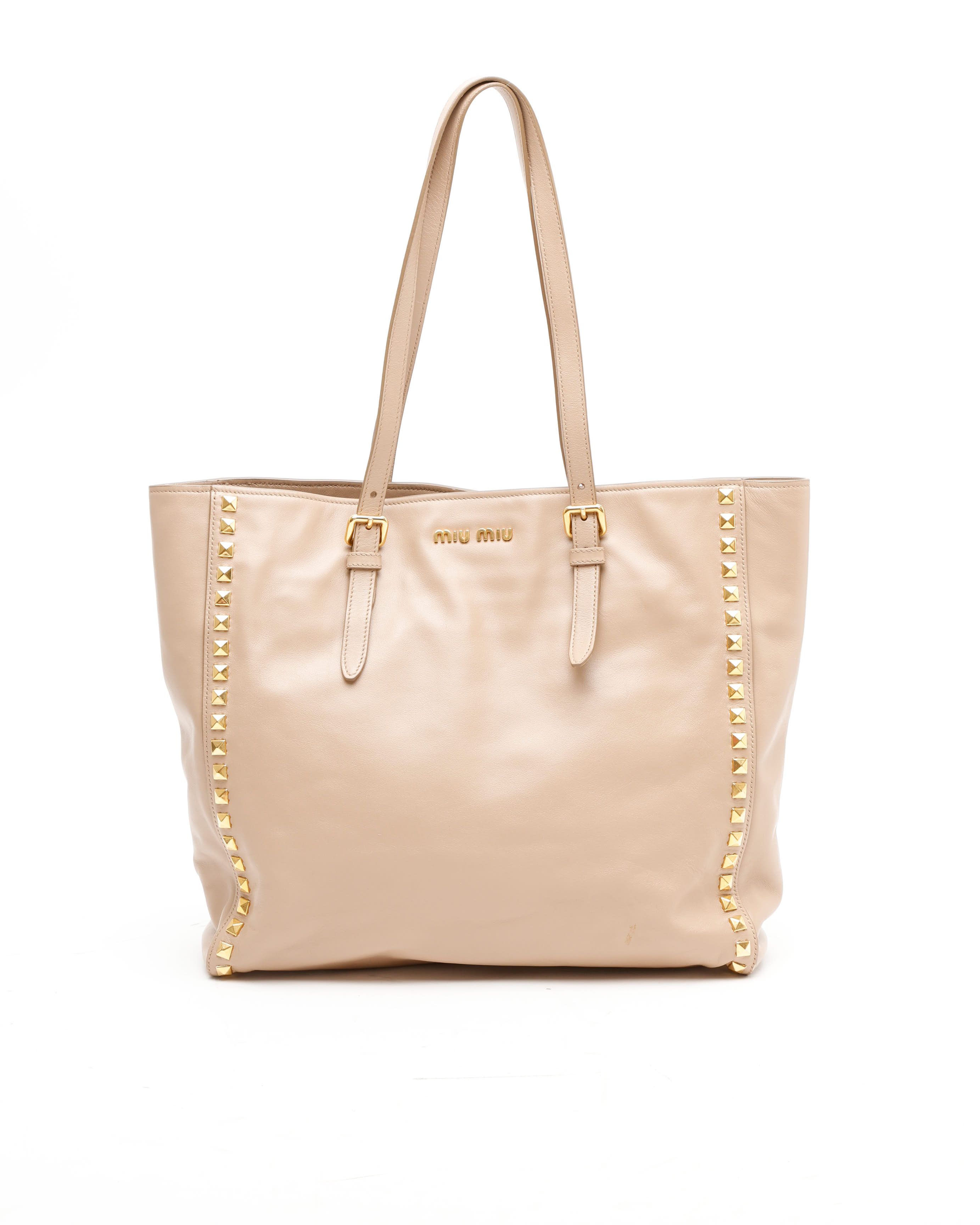 Miu Miu Studded Tote Bag In Sand