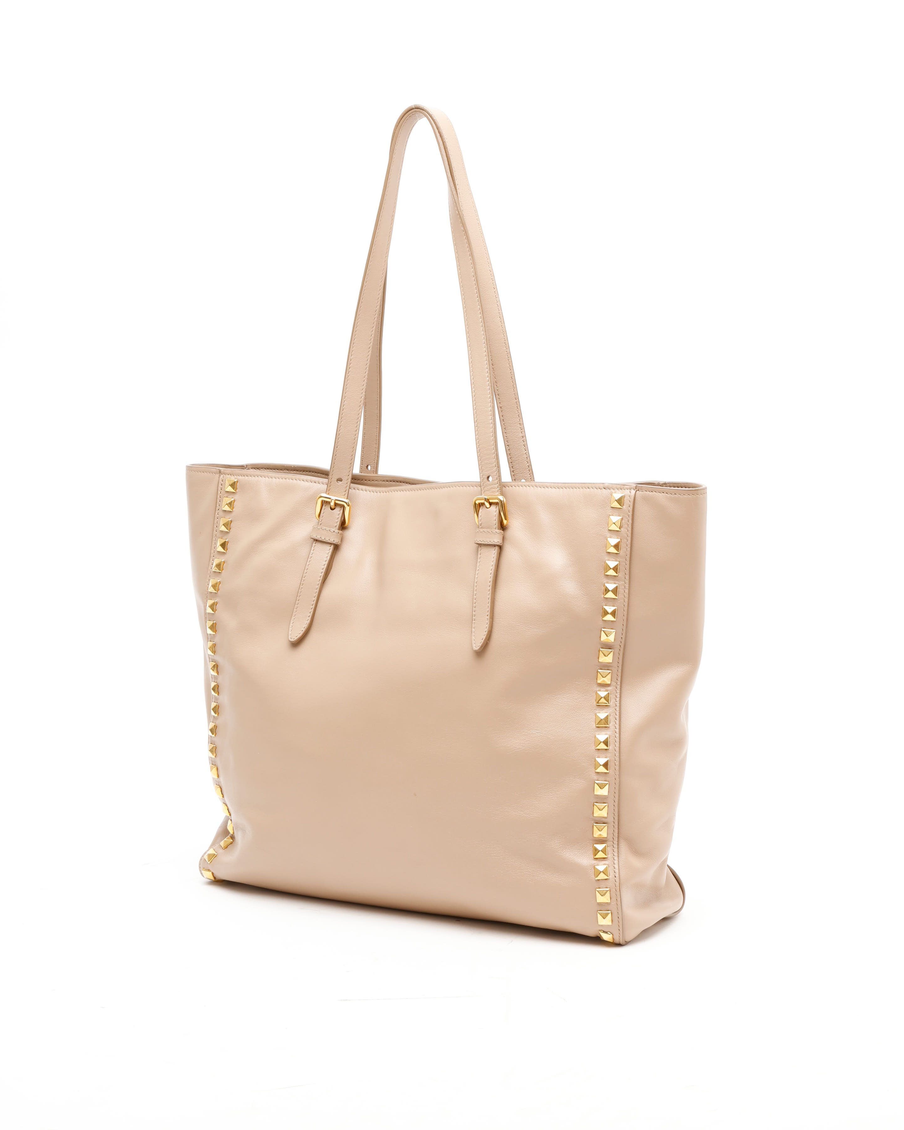Miu Miu Studded Tote Bag In Sand