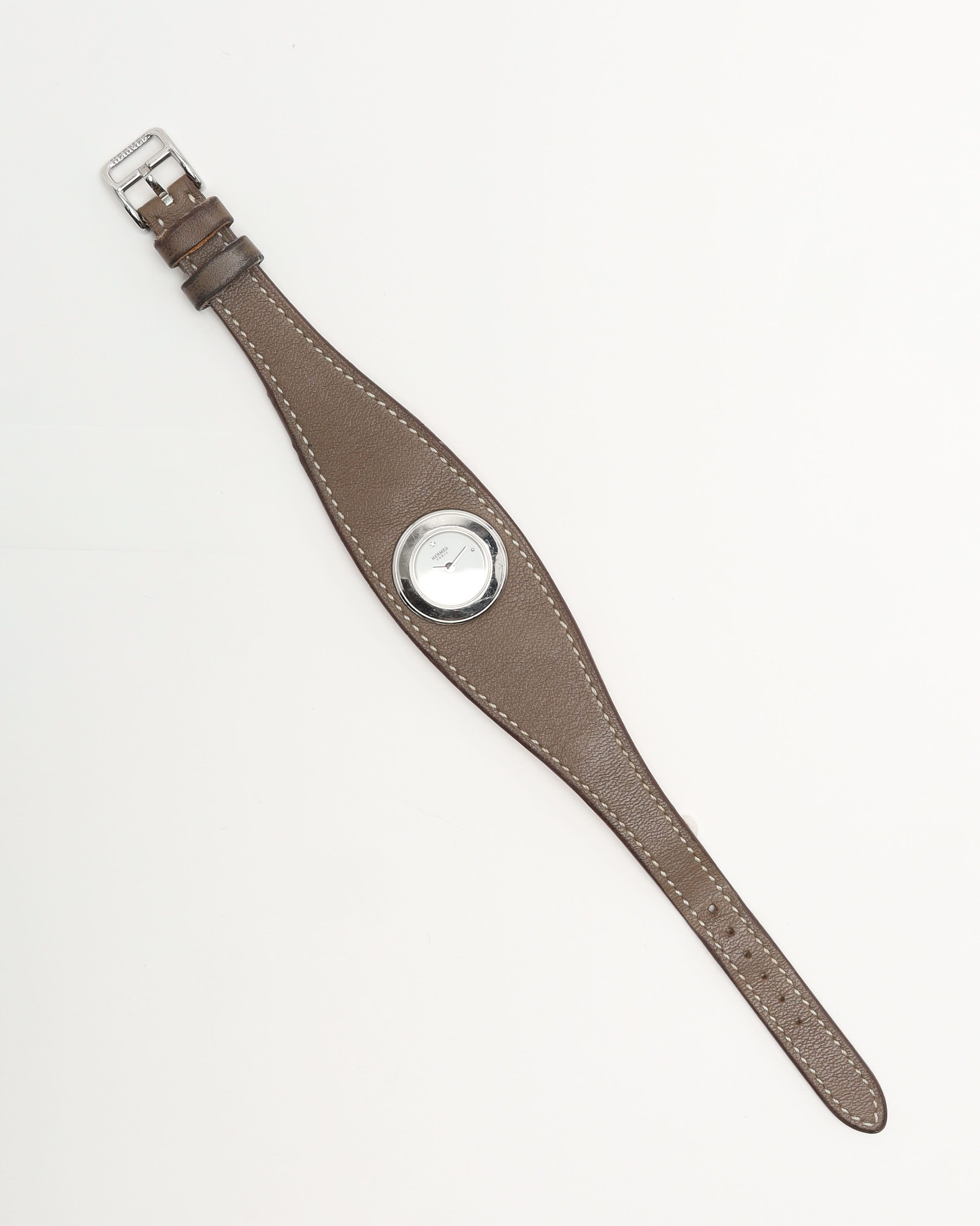 Pre-owned Hermes Hermès Faubourg Manchette 19mm Ref Fg2.110 Rare Watch In White