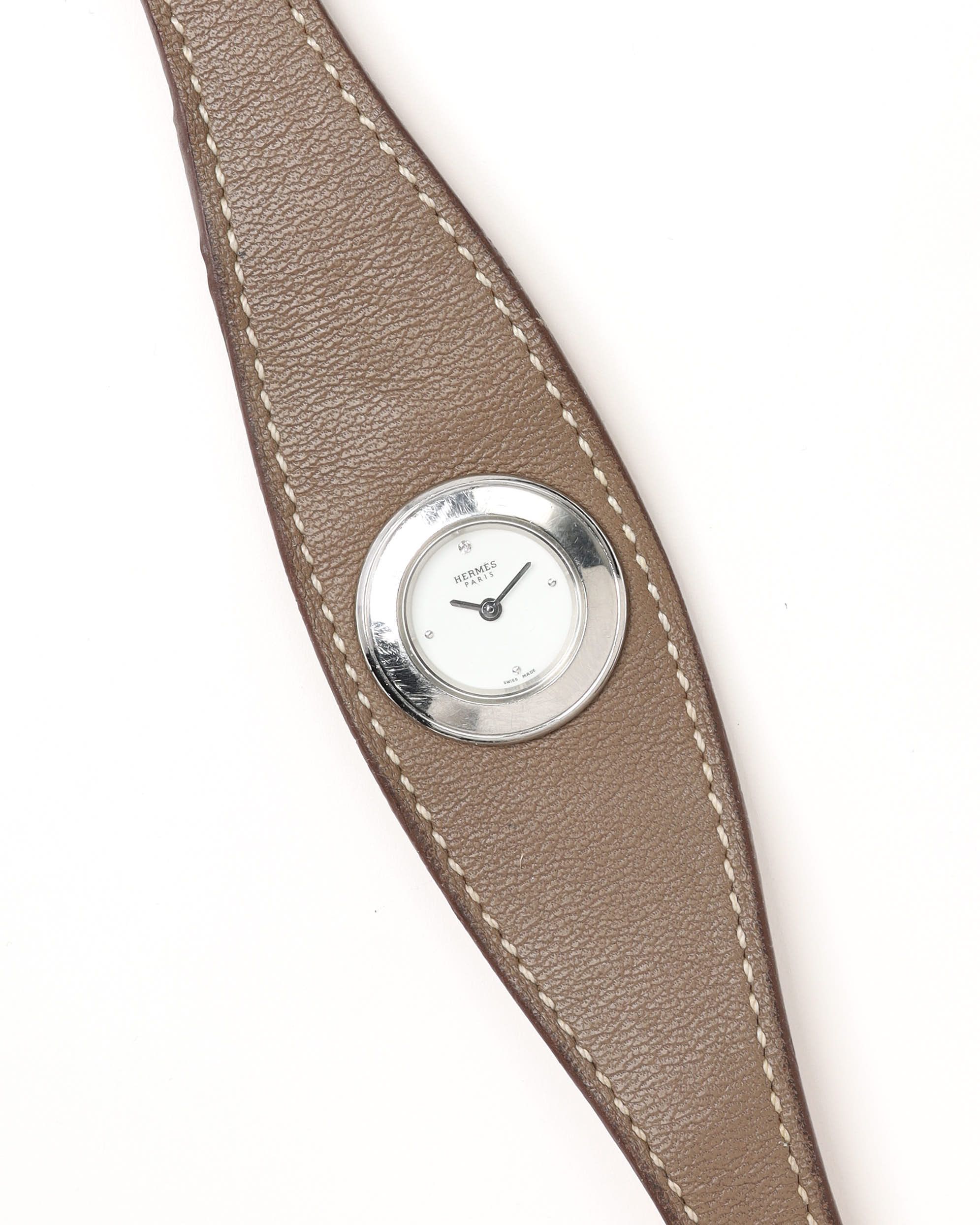 Pre-owned Hermes Hermès Faubourg Manchette 19mm Ref Fg2.110 Rare Watch In White