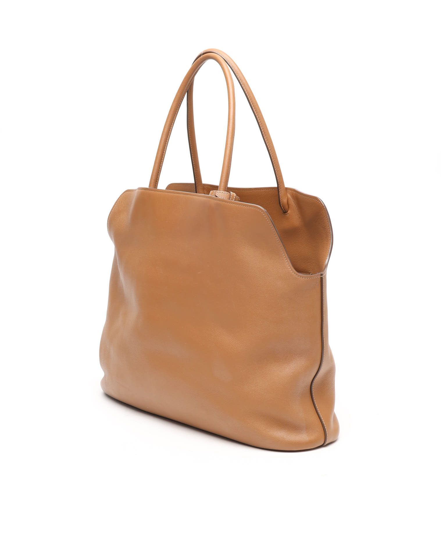 Prada Large Logo-stamp Soft Tote Bag In Brown