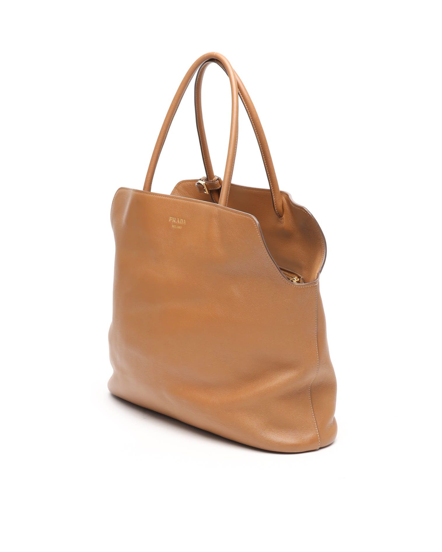 Prada Large Logo-stamp Soft Tote Bag In Brown