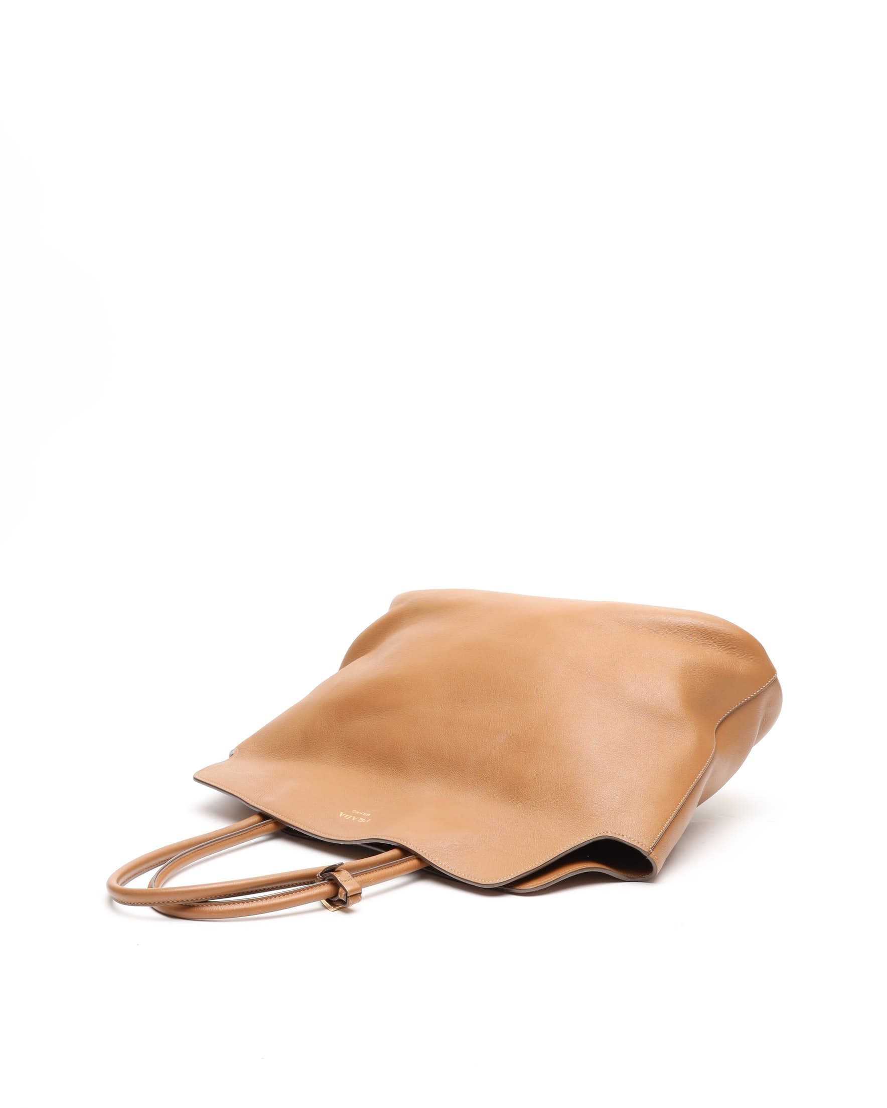 Prada Large Logo-stamp Soft Tote Bag In Brown