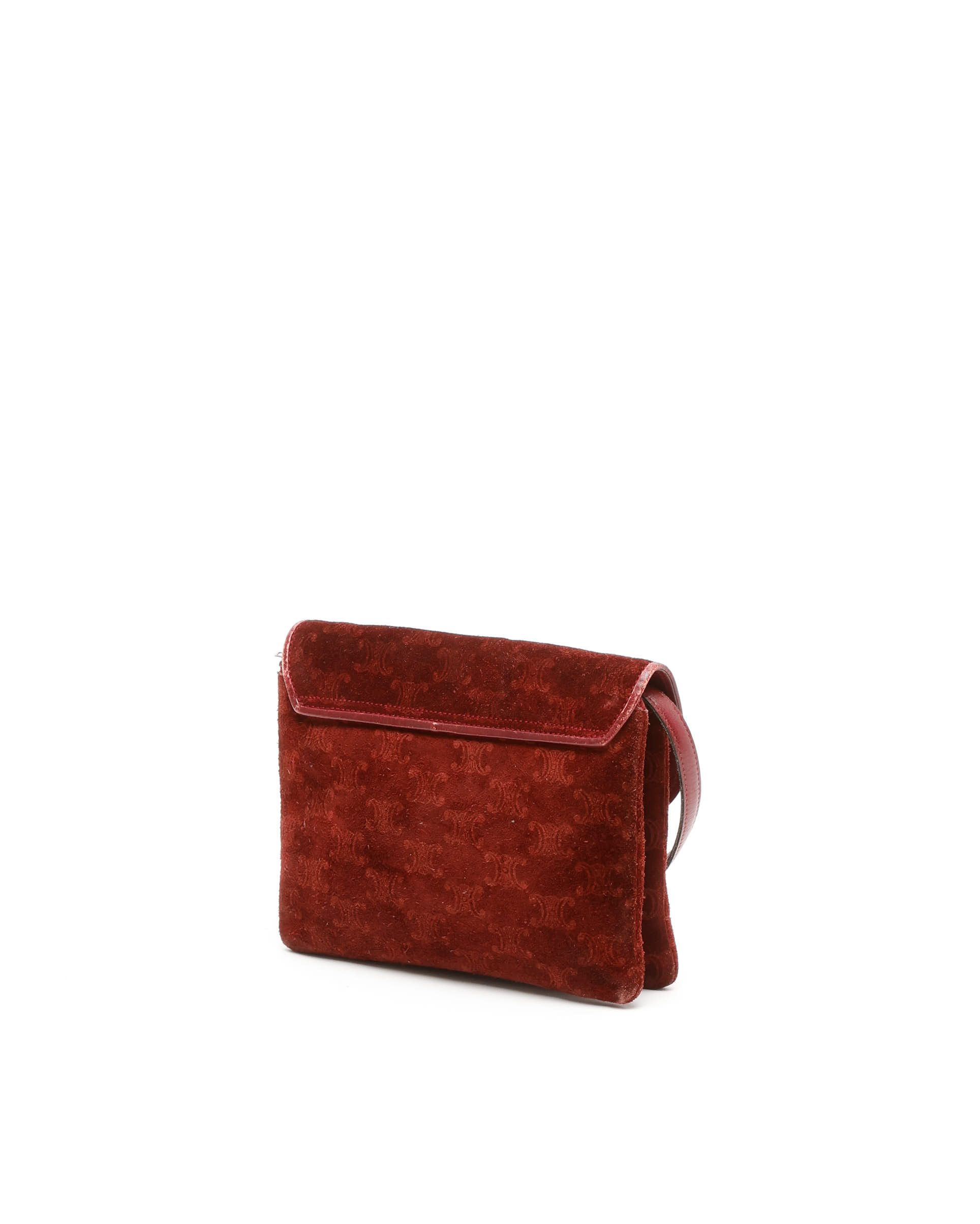 Celine Céline Suede Triomphe Crossbody Bag In Burgundy