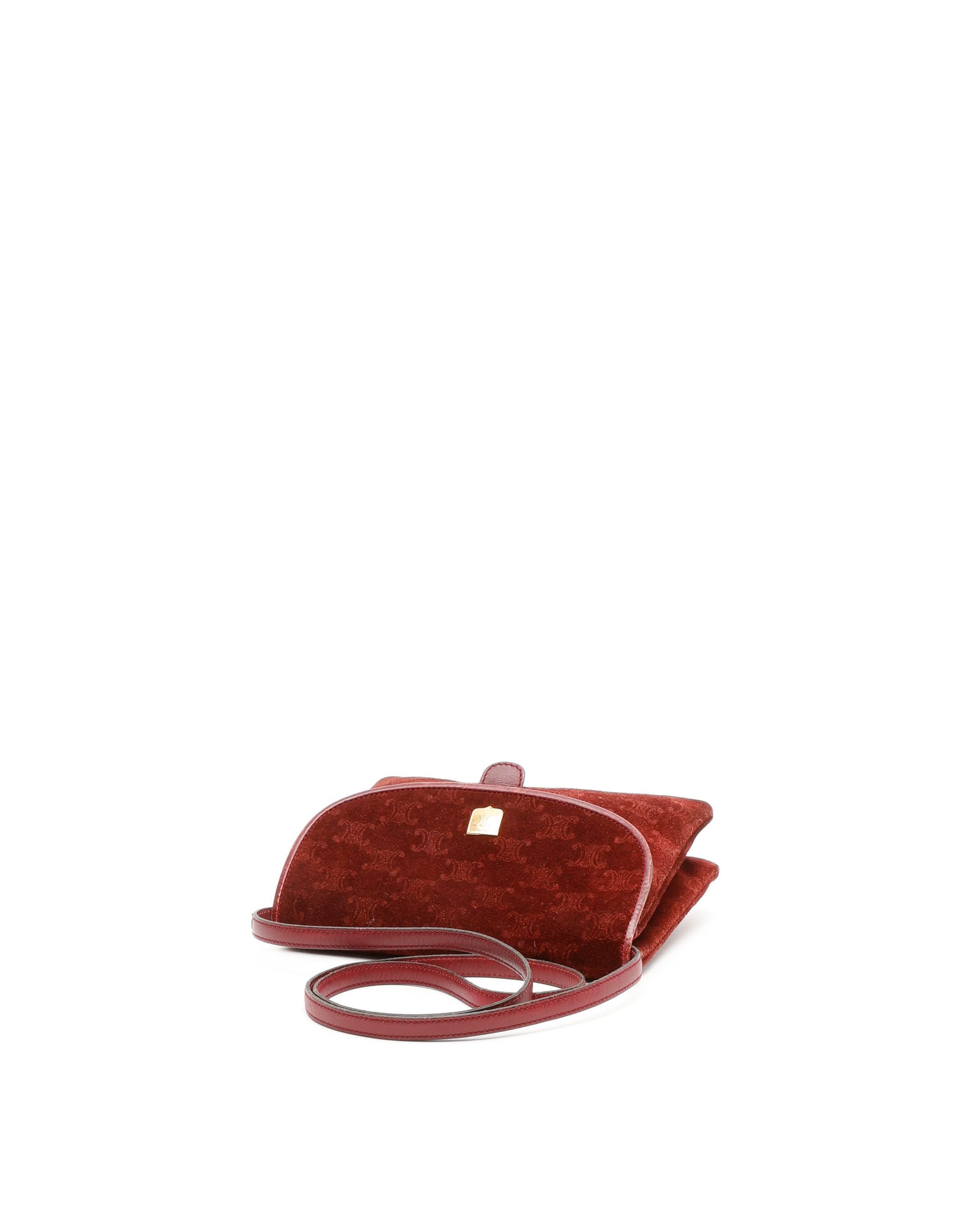 Celine Céline Suede Triomphe Crossbody Bag In Burgundy