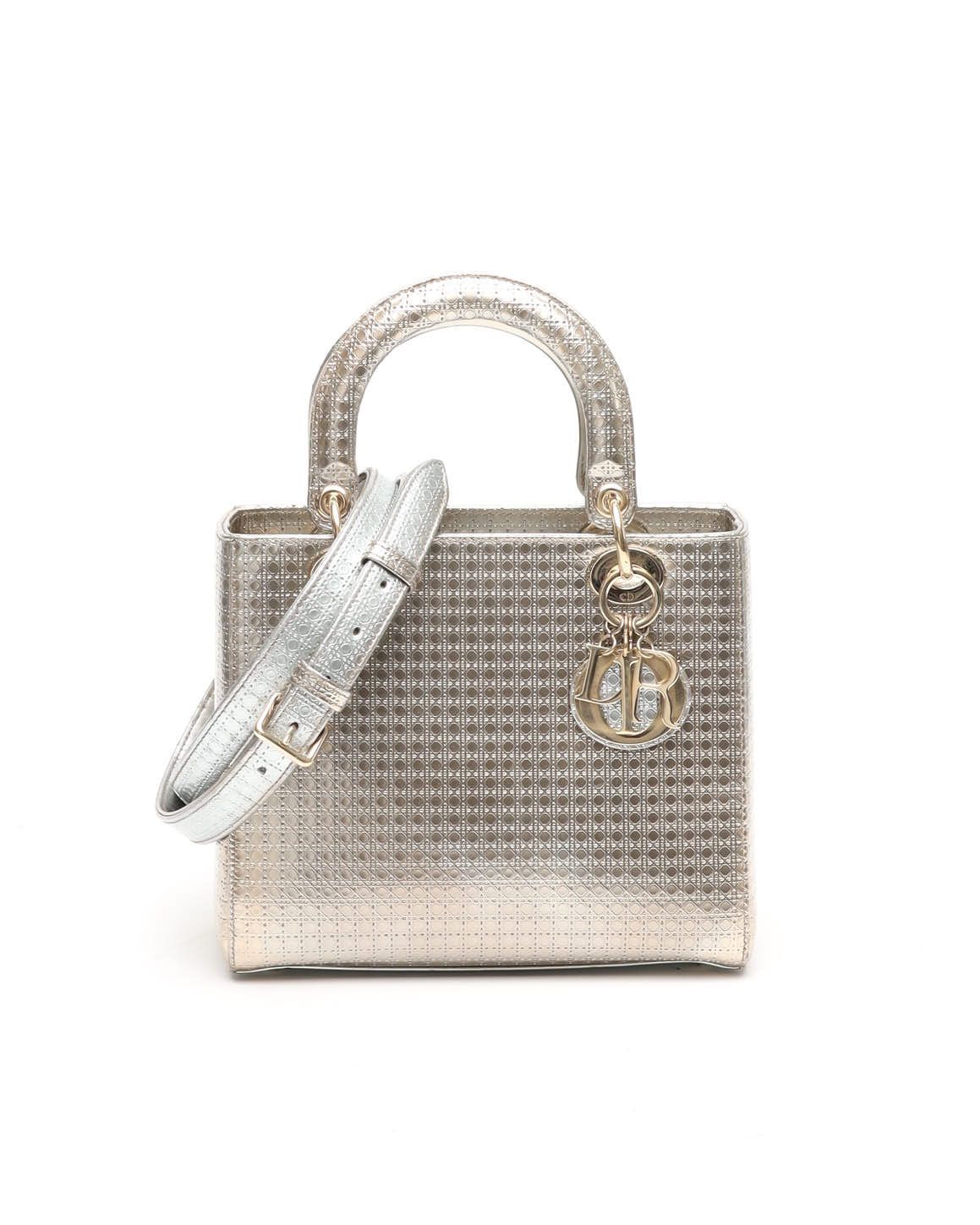 Dior Christian Medium Cannage Lady Bag In Gold
