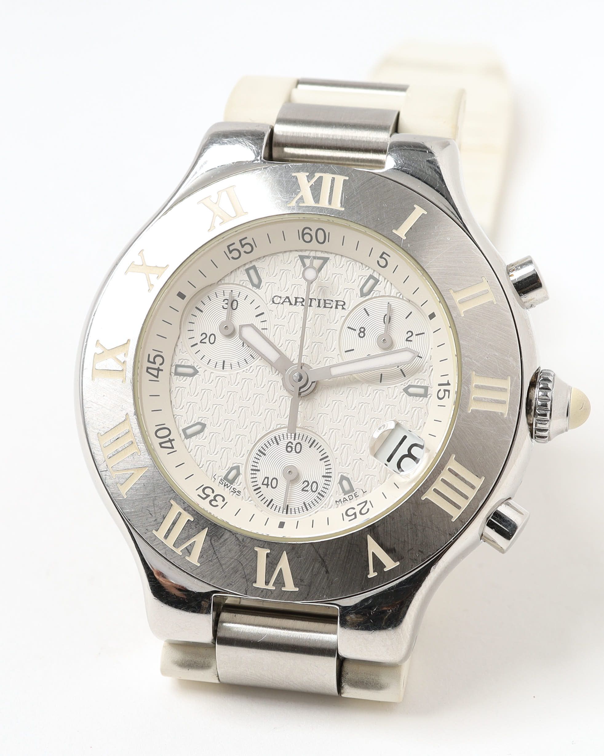 Cartier 21 Chronoscaph 38mm Ref 2424 Watch In White