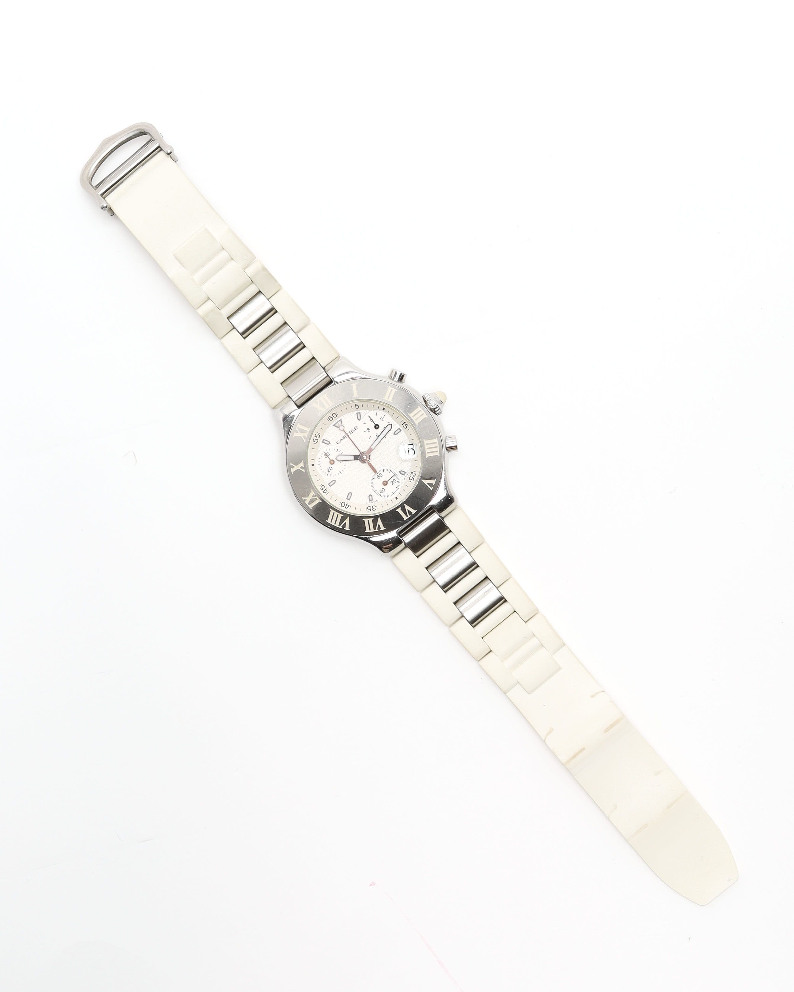 Cartier 21 Chronoscaph 38mm Ref 2424 Watch In White