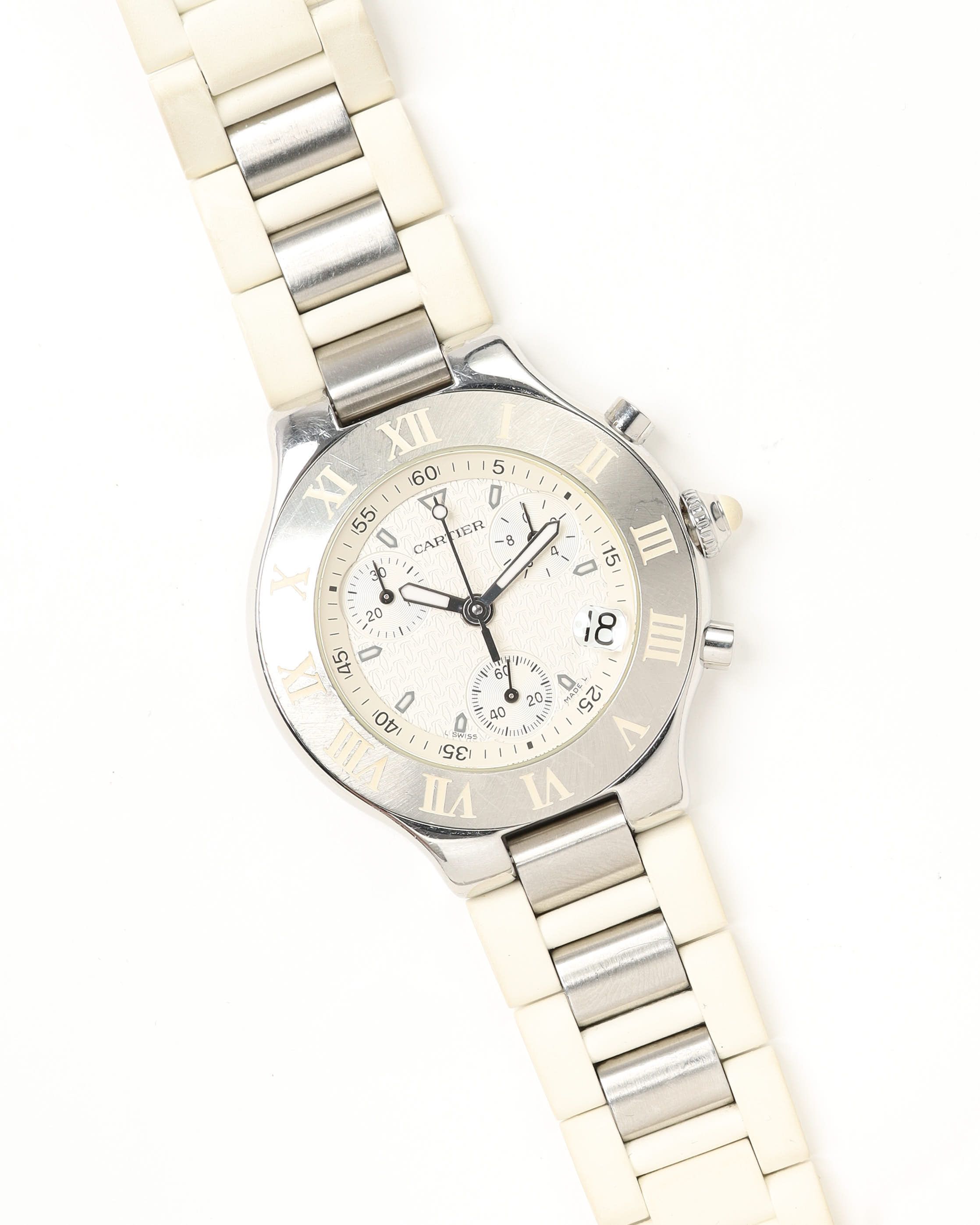 Cartier 21 Chronoscaph 38mm Ref 2424 Watch In White