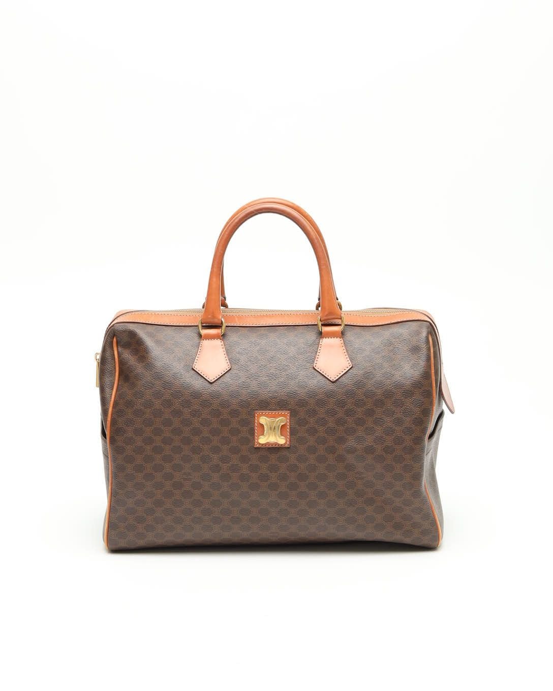 Celine Céline Triomphe Macadam Boston Bag In Brown