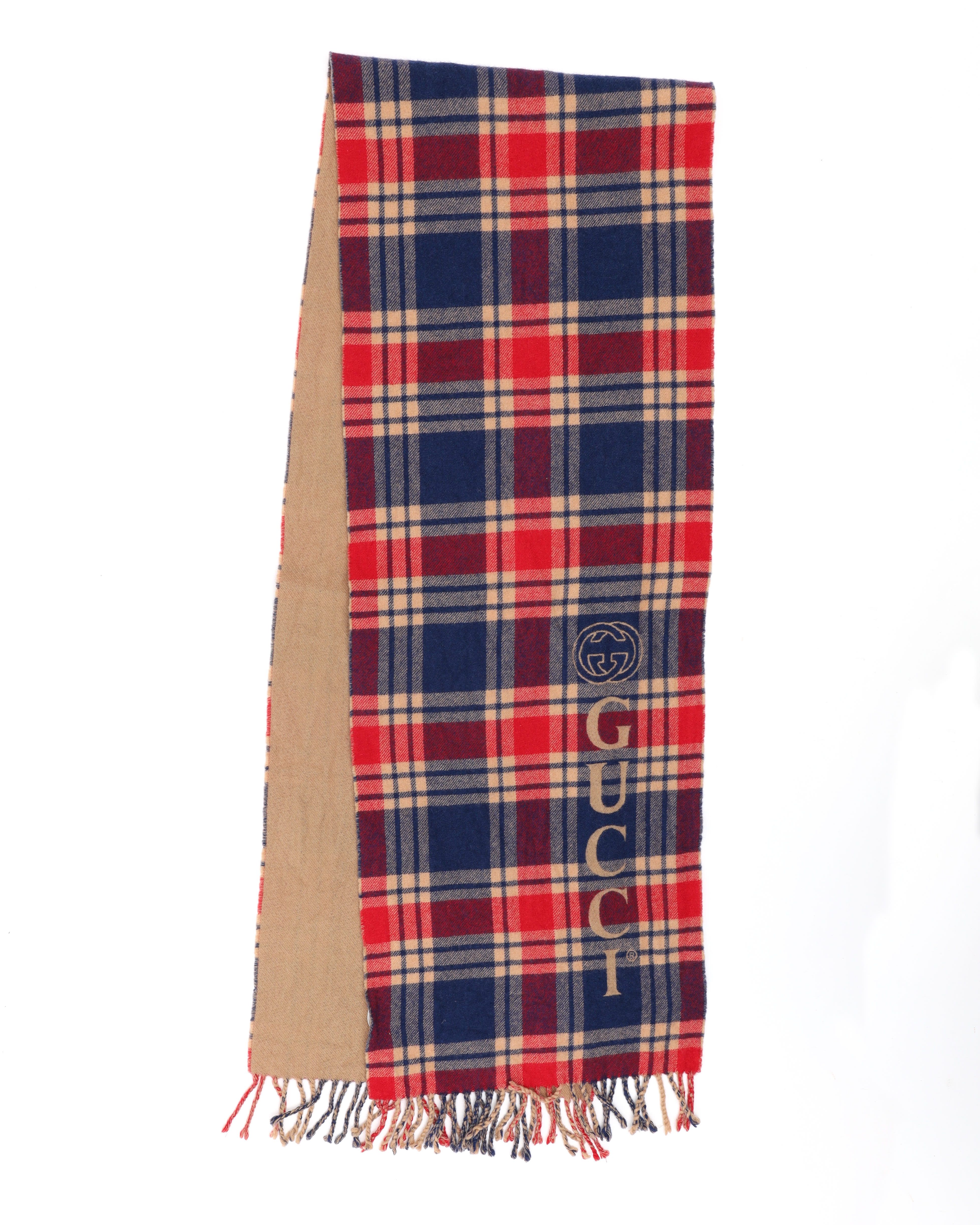 Gucci Tartan Scarf In Blue