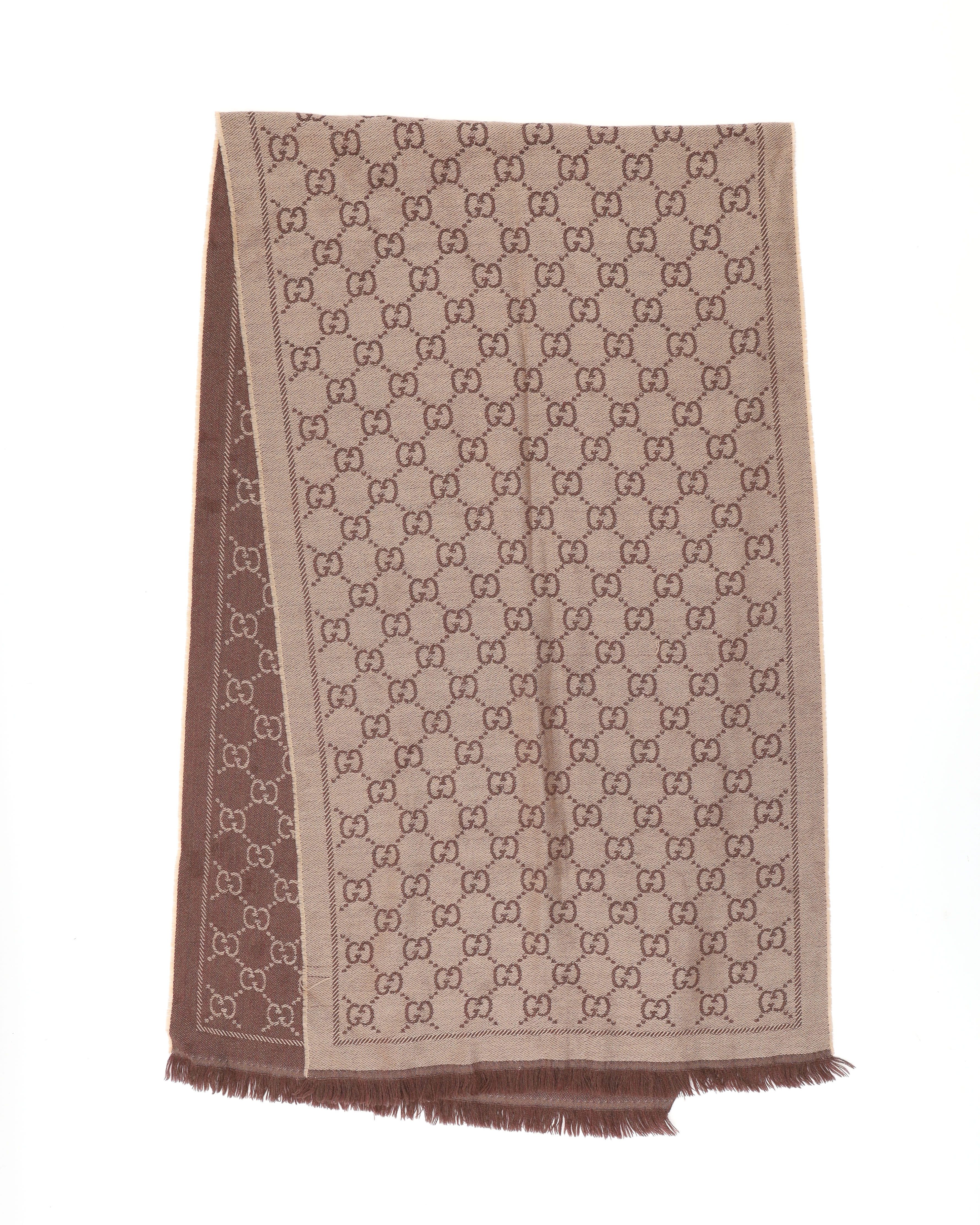 Gucci Gg Wool Scarf In Brown