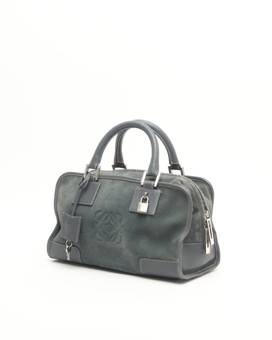 Loewe Suede Amazona Bag In Gray