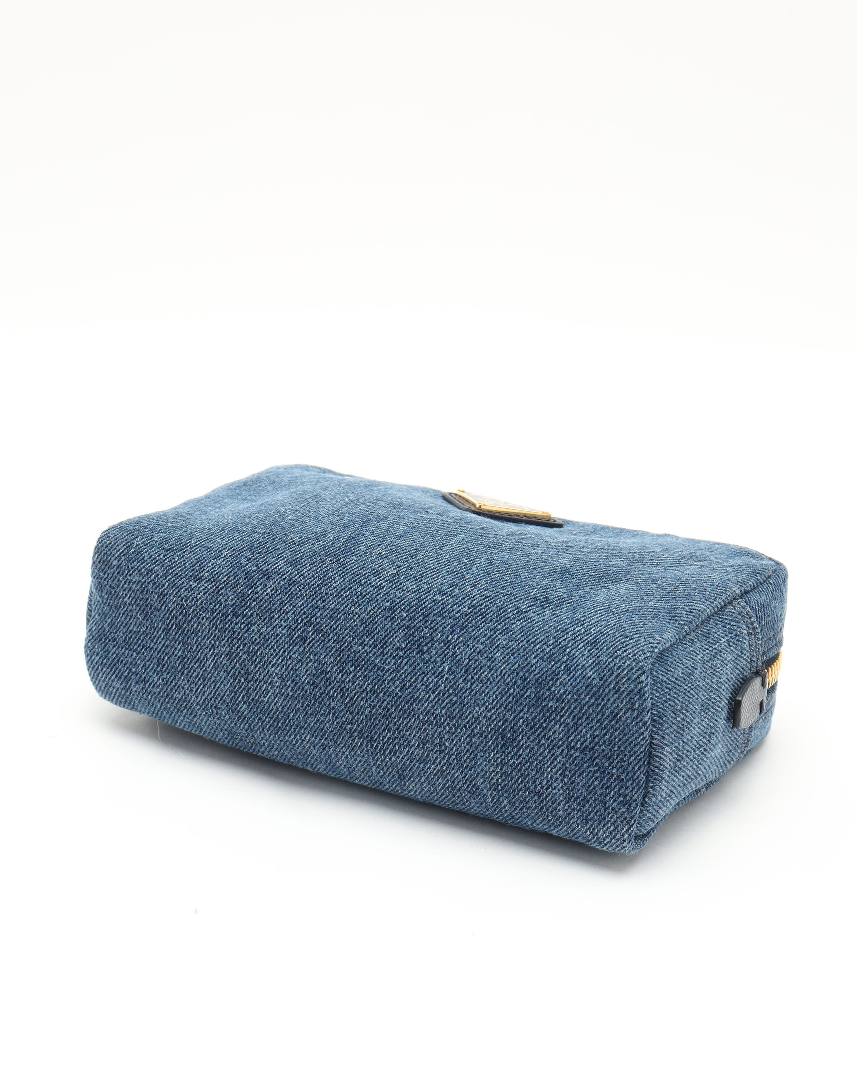Prada Denim Toiletry Pouch In Blue