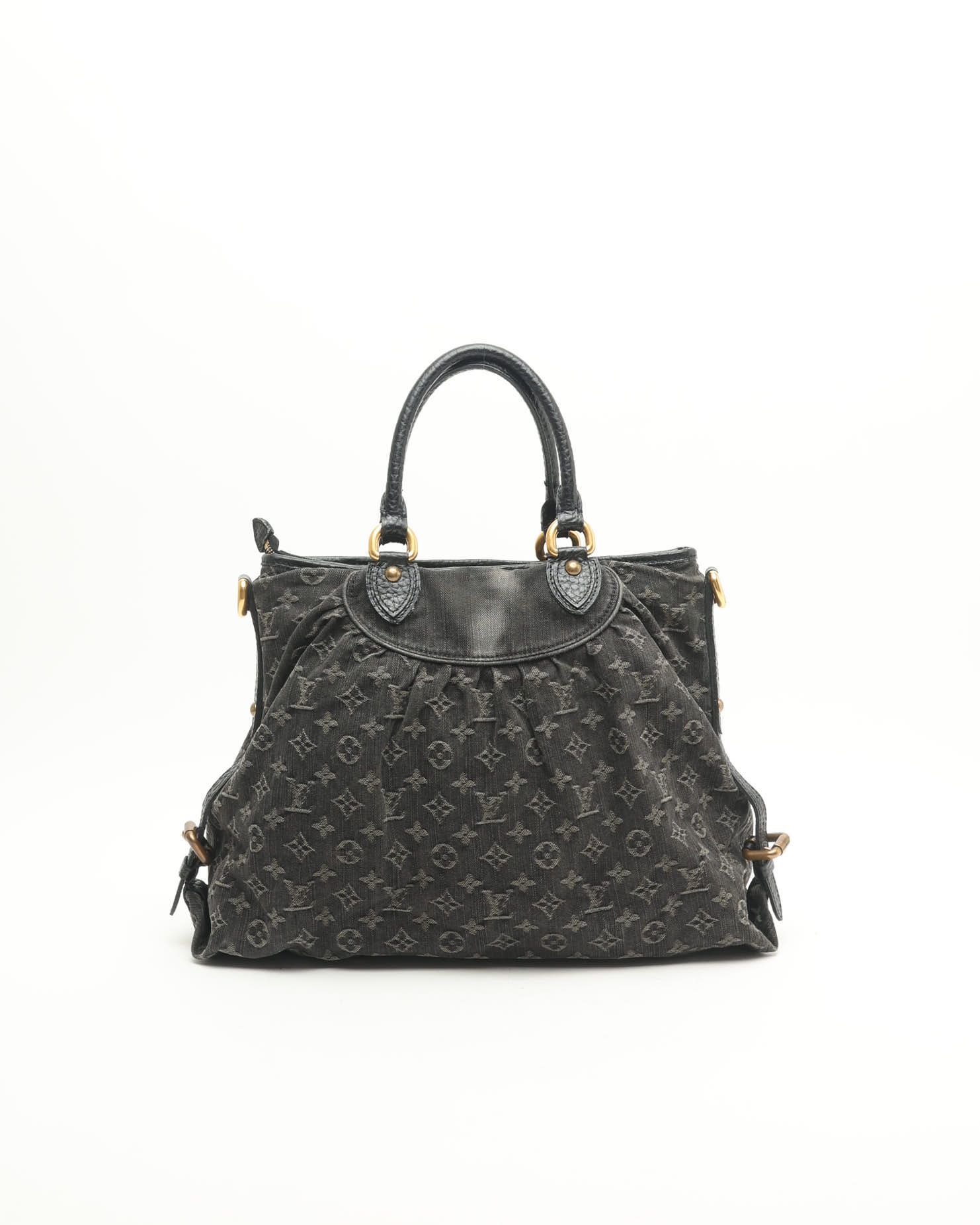 Pre-owned Louis Vuitton Monogram Denim Neo Cabby Gm Bag In Black