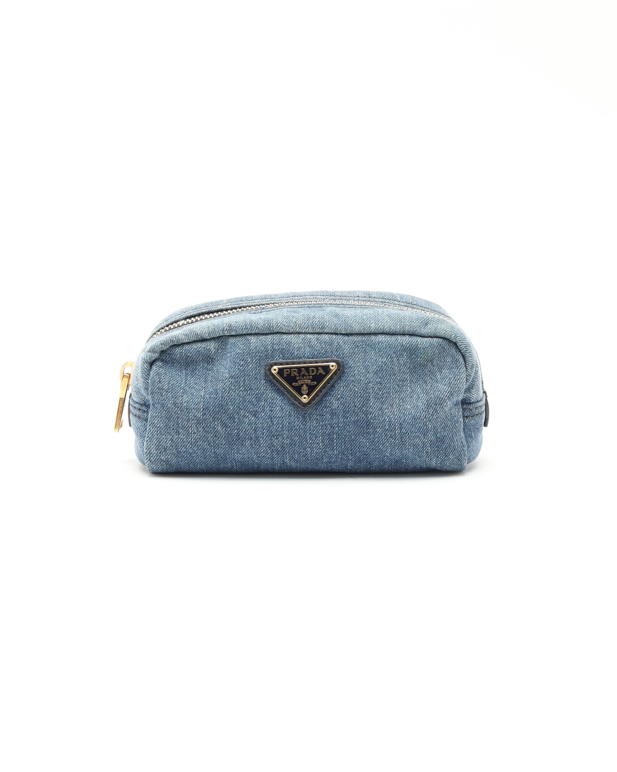 Prada Denim Toiletry Pouch In Blue