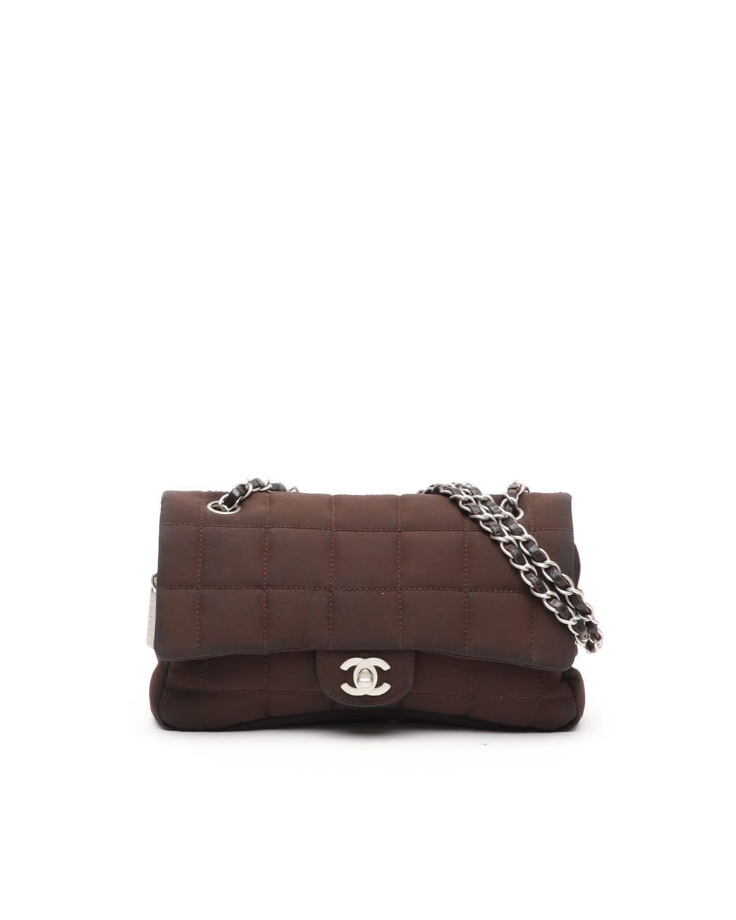 Click to view more detailed imagery on our partner's website Pre-owned Chanel Nylon Chocolate Bar Double Flap Bag In Brown